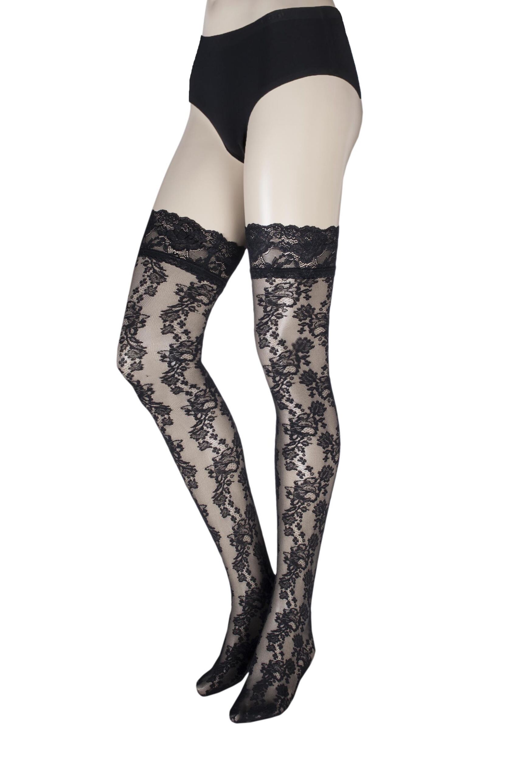 Image of Ladies 1 Pair Oroblu Sophia Floral Lace and Lace Top Hold Ups