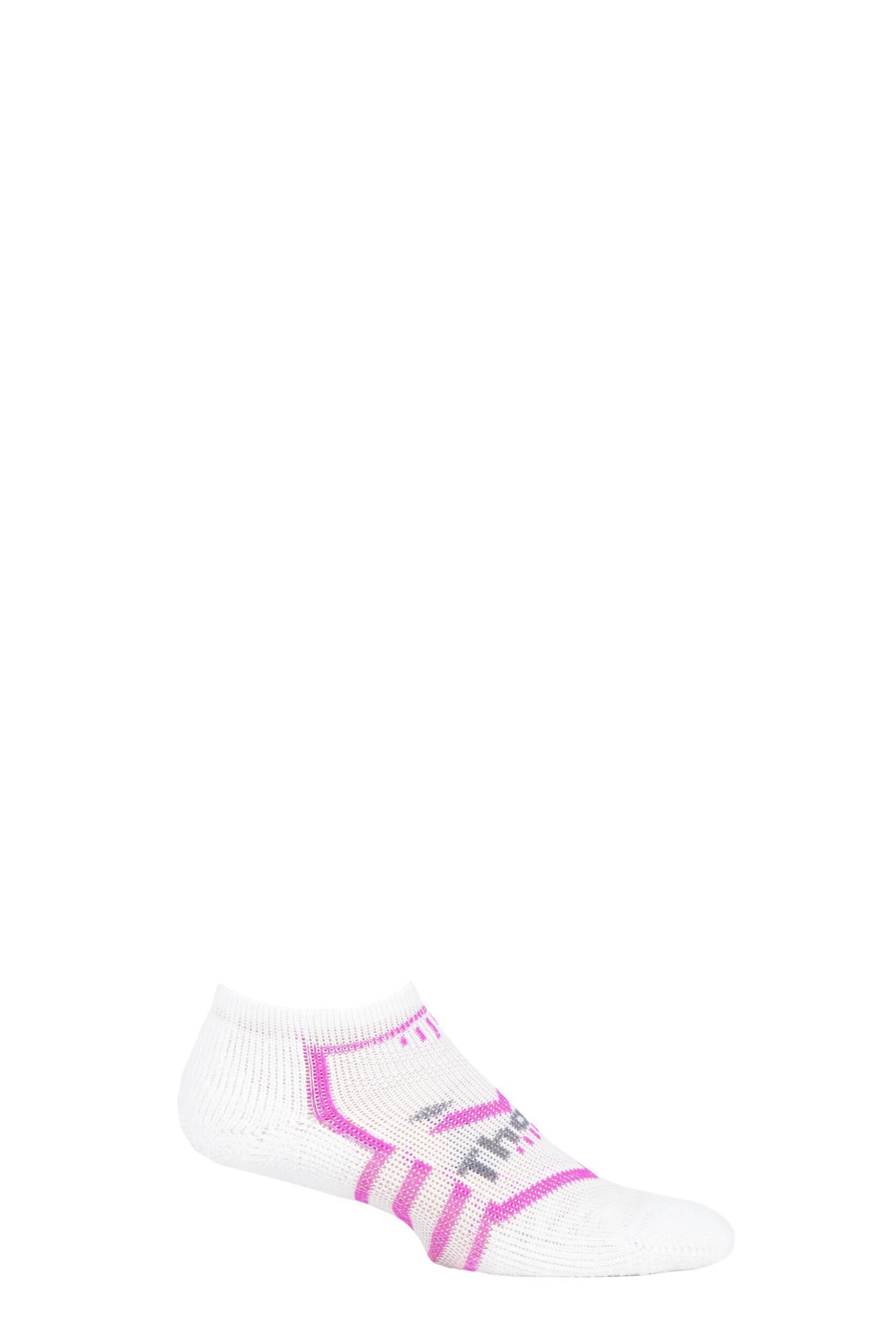 1 Pair White / Pink Edge Running Micro Mini Crew Socks Unisex 2.5-4.5 Unisex - Thorlos