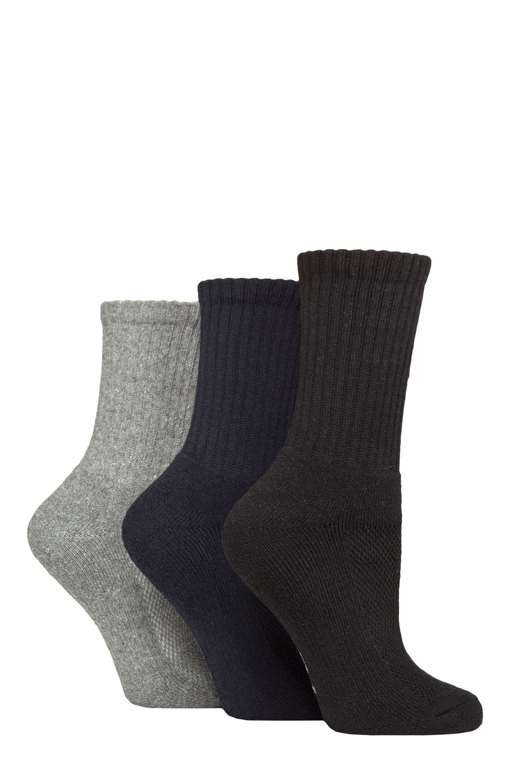 Women's 3 Pair SOCKSHOP TORE 100% Recycled Plain Cotton Boot  Socks Black / Navy / Grey 4-8