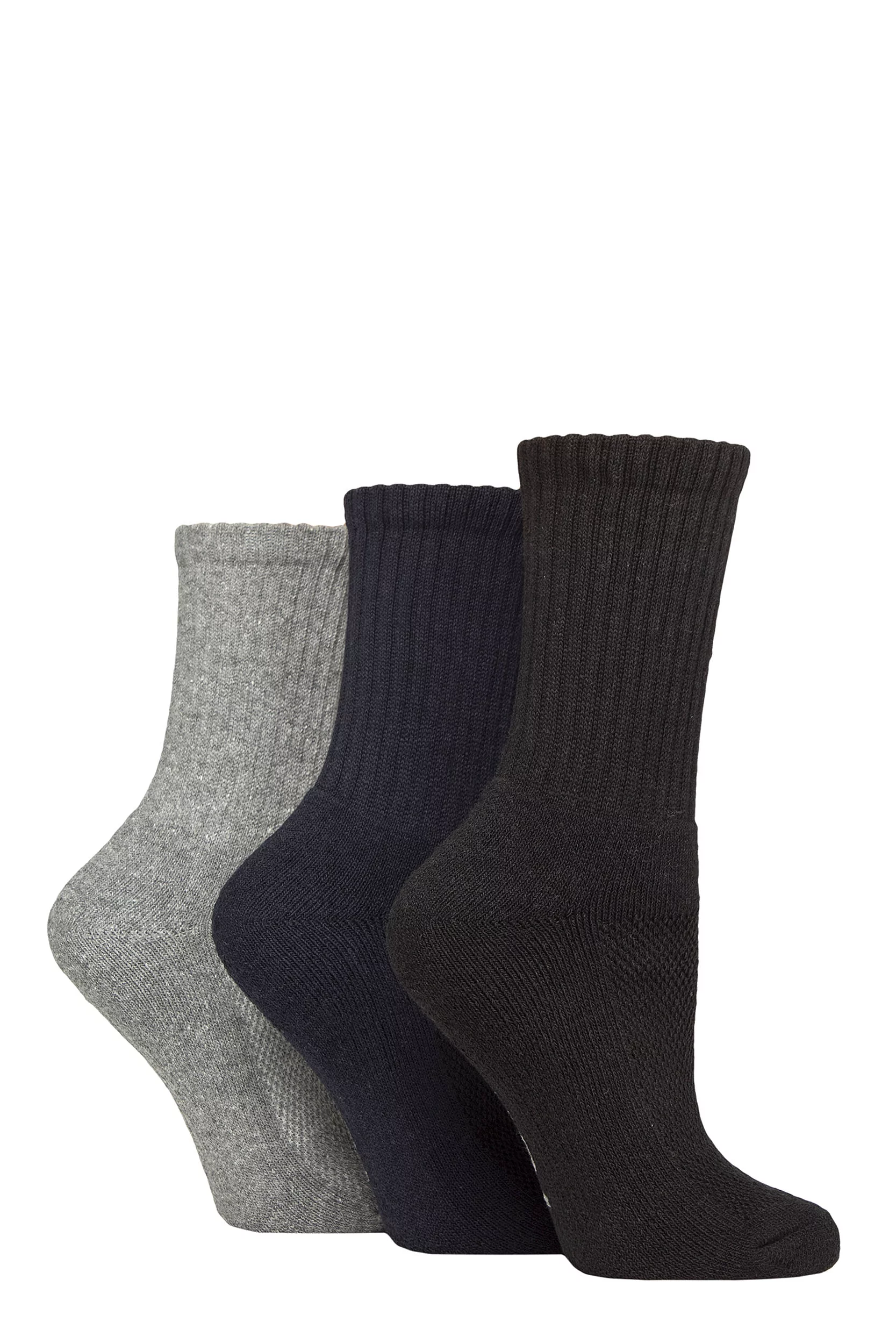Women's 3 Pair SOCKSHOP TORE 100% Recycled Plain Cotton Boot Socks Black / Navy / Grey 4