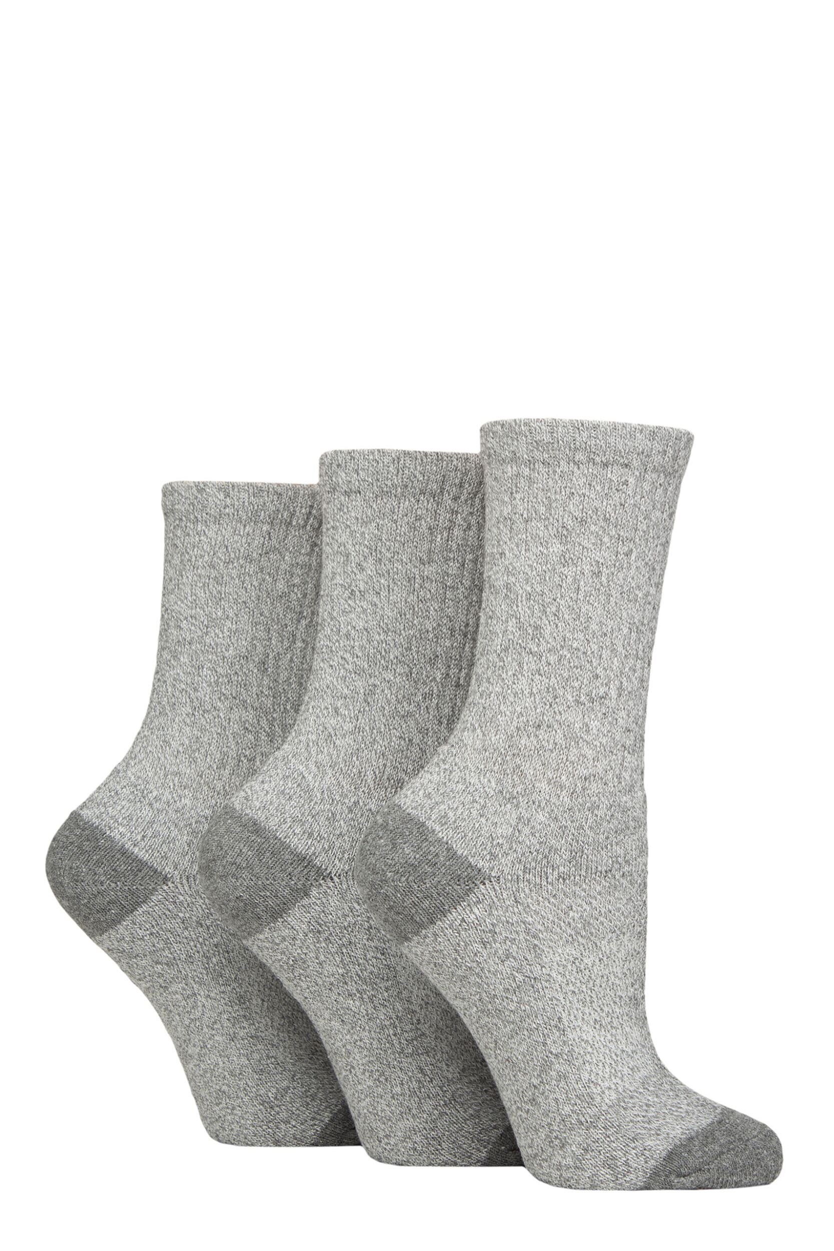 Women's 3 Pair SOCKSHOP TORE 100% Recycled Plain Cotton Boot  Socks Light Grey 4-8