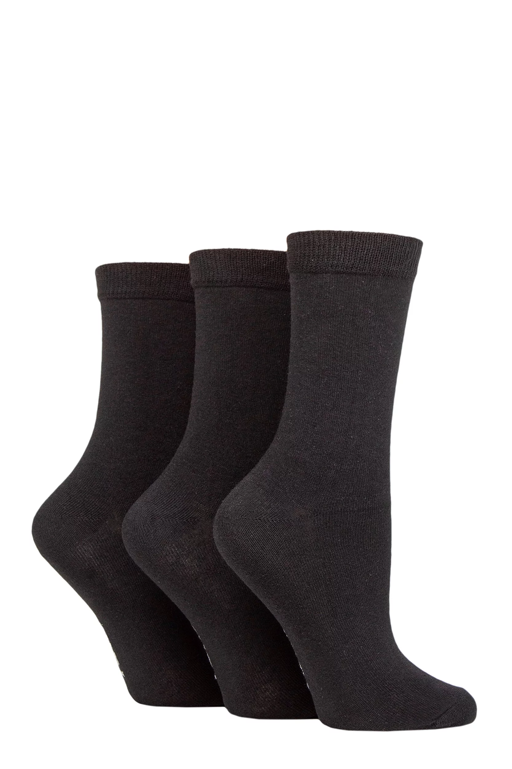 Women's 3 Pair SOCKSHOP TORE 100% Recycled Plain Cotton Socks Black 4-8 Ladies
