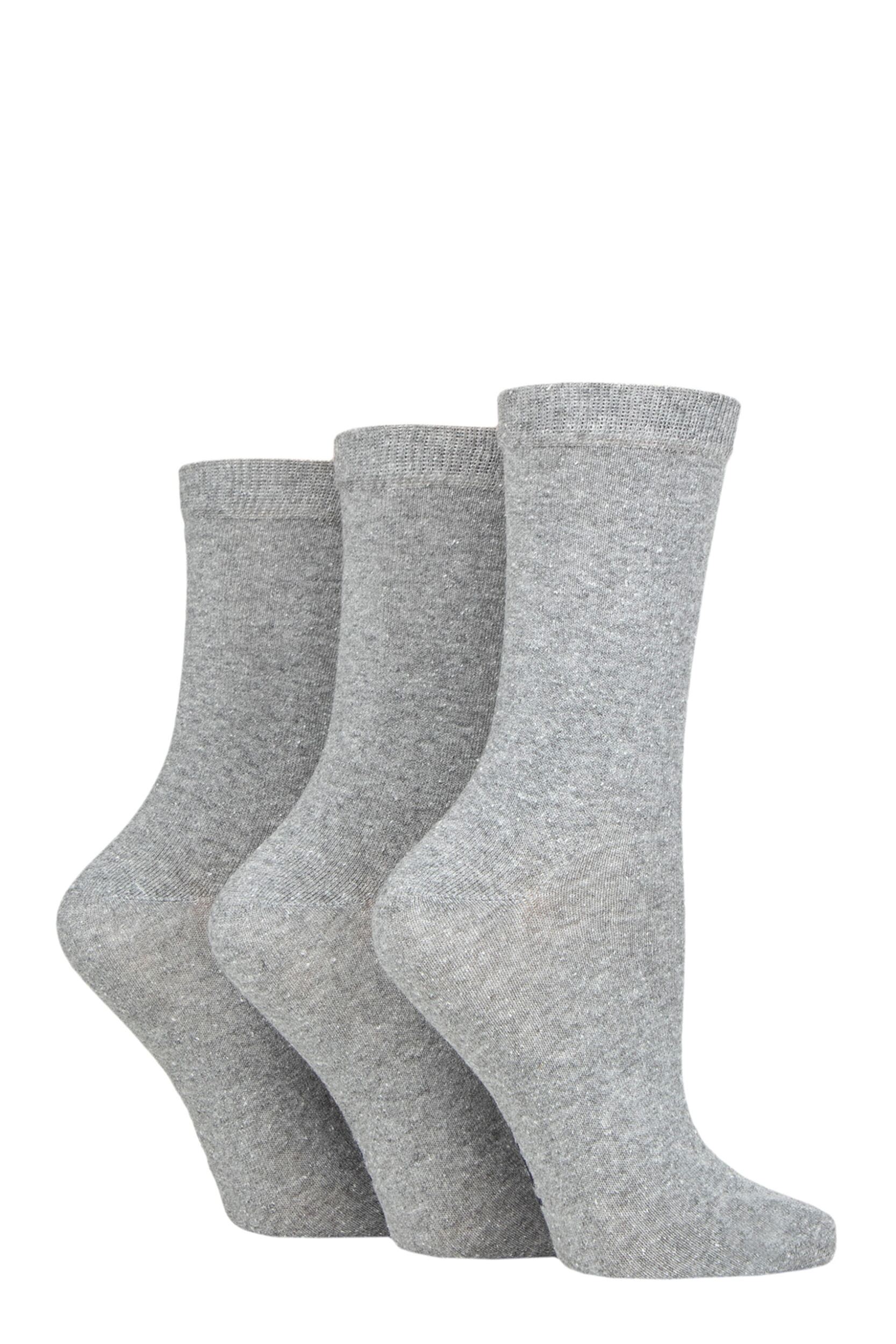 Women's 3 Pair SOCKSHOP TORE 100% Recycled Plain Cotton Socks Grey 4-8 Ladies