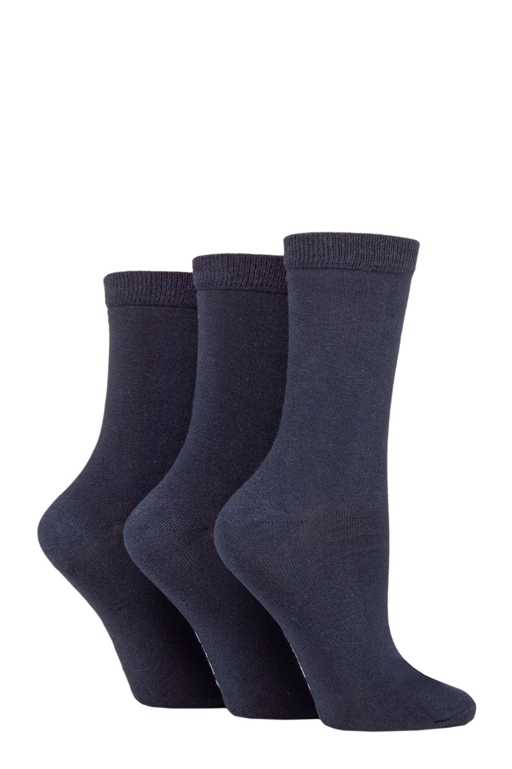 Women's 3 Pair SOCKSHOP TORE 100% Recycled Plain Cotton Socks Navy 4-8 Ladies