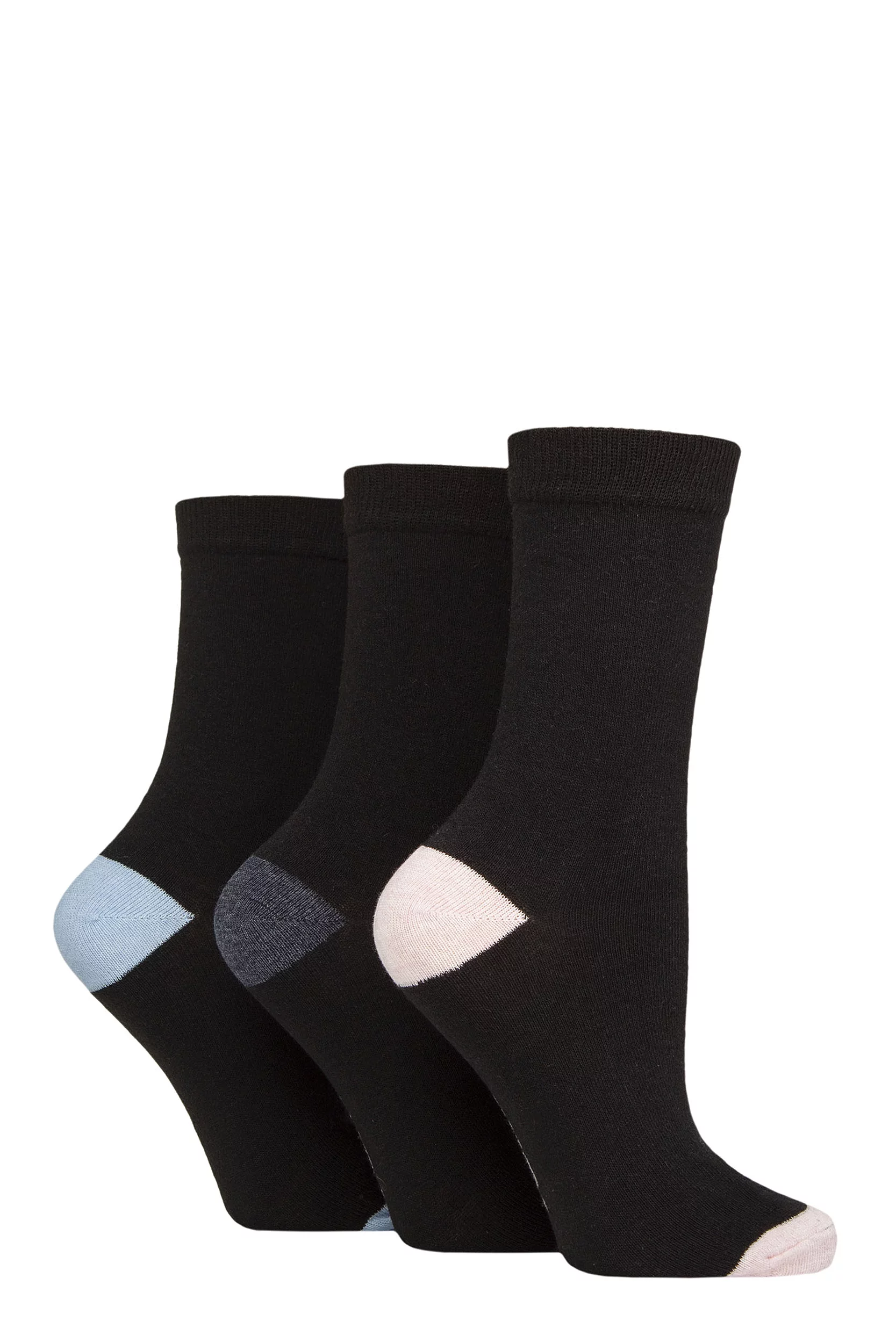 Women's 3 Pair SOCKSHOP TORE 100% Recycled Heel and Toe Cotton Socks Black Pink / Denim / Blue 4