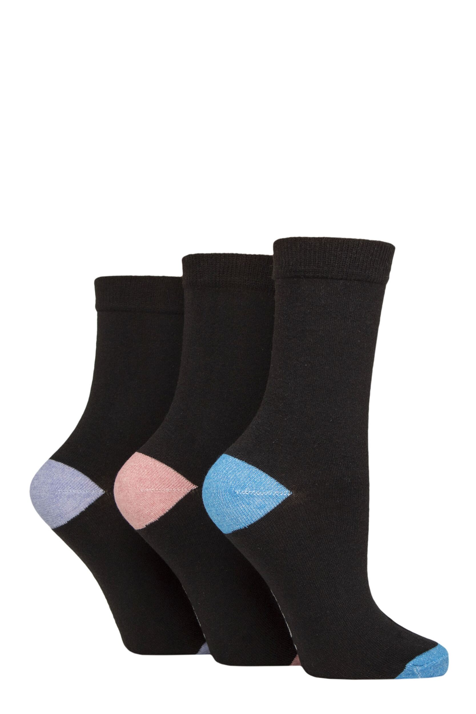 Image of Women's 3 Pair SOCKSHOP TORE 100% Recycled Heel and Toe Cotton Socks Black Blue / Dusty / Lilac 4-8