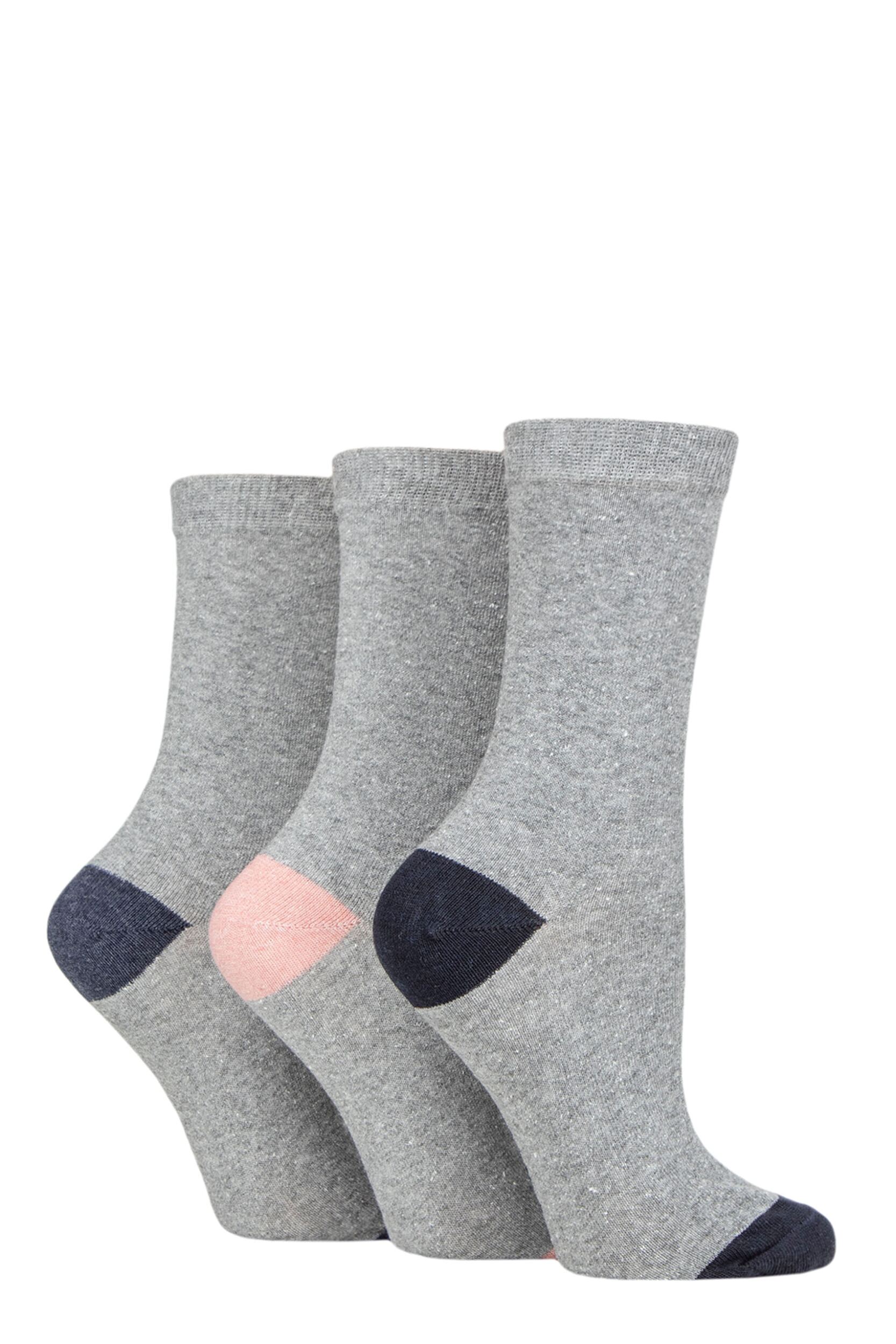Image of Women's 3 Pair SOCKSHOP TORE 100% Recycled Heel and Toe Cotton Socks Grey 4-8 Ladies