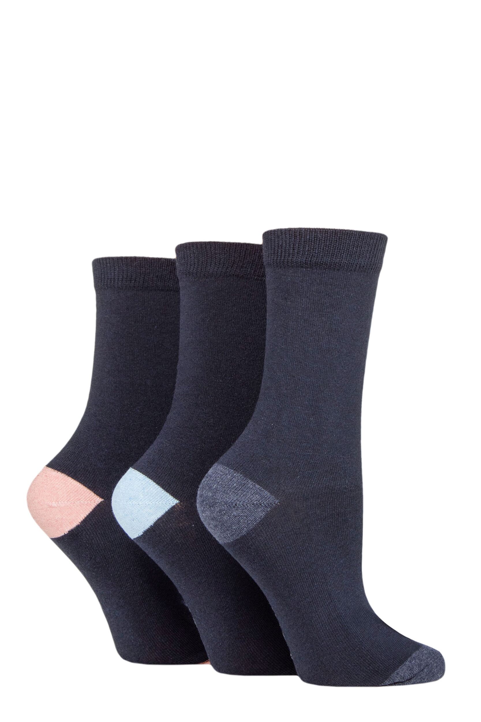 Image of Women's 3 Pair SOCKSHOP TORE 100% Recycled Heel and Toe Cotton Socks Navy 4-8 Ladies