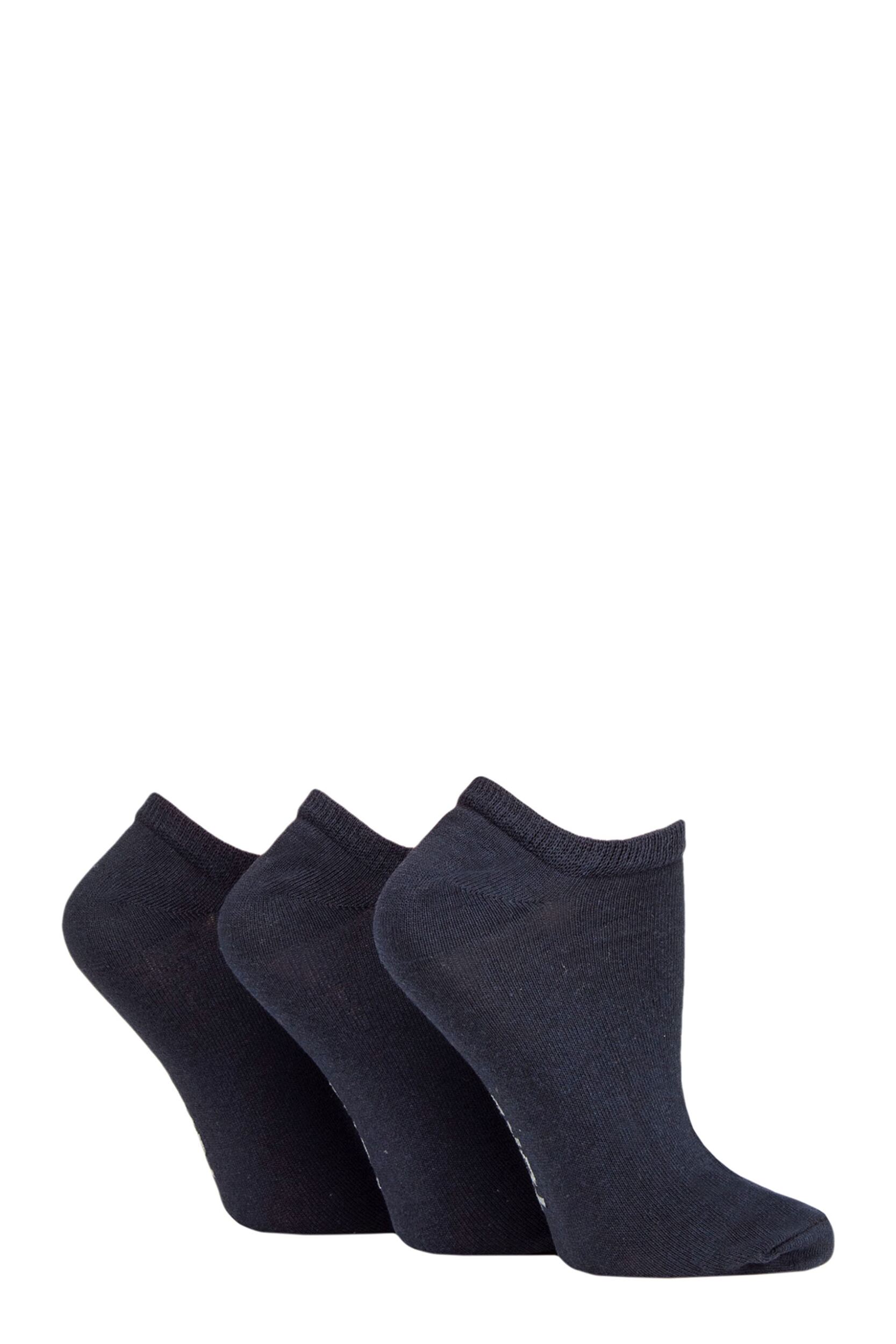 Women's 3 Pair SOCKSHOP TORE 100% Recycled Plain Cotton Trainer Socks Navy 4-8 Ladies