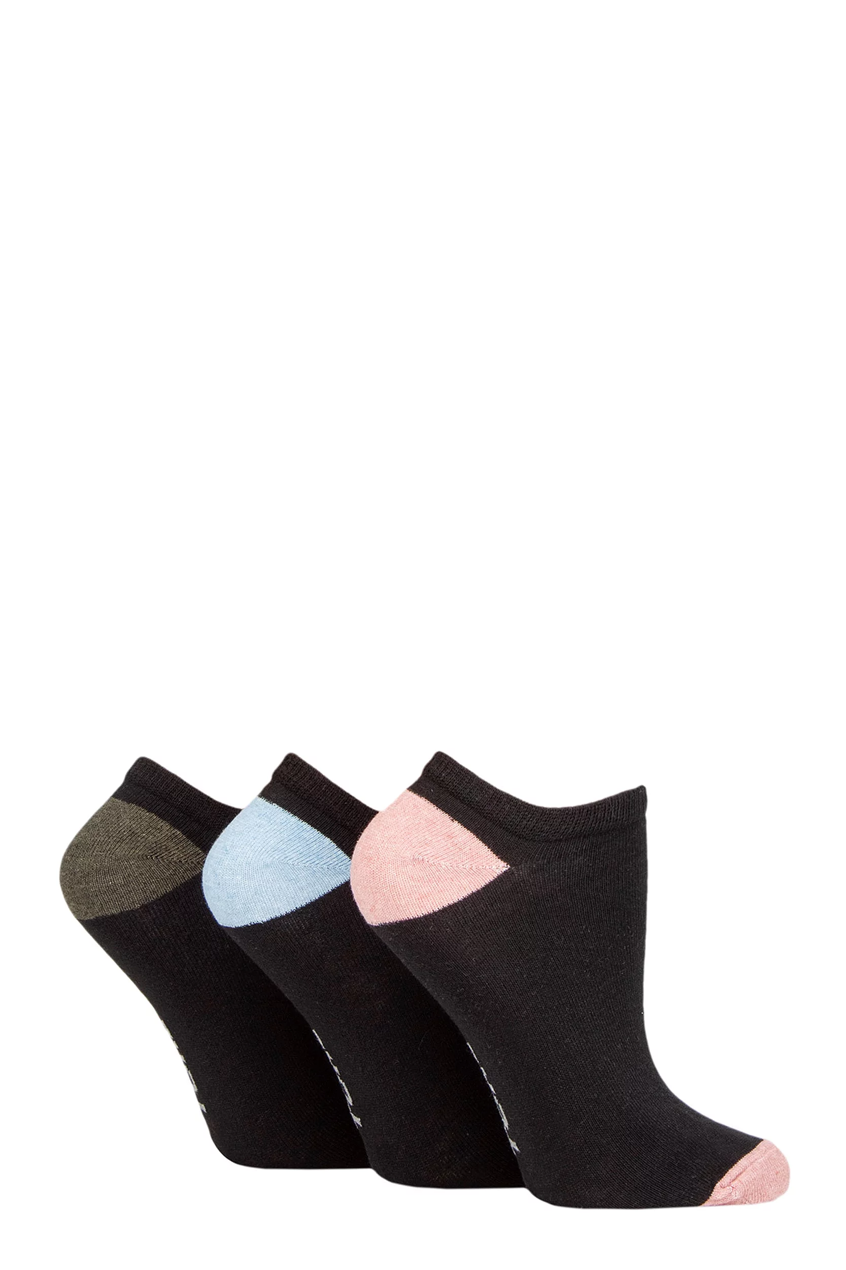Women's 3 Pair SOCKSHOP TORE 100% Recycled Heel and Toe Cotton Trainer Socks Black 4-8 Ladies