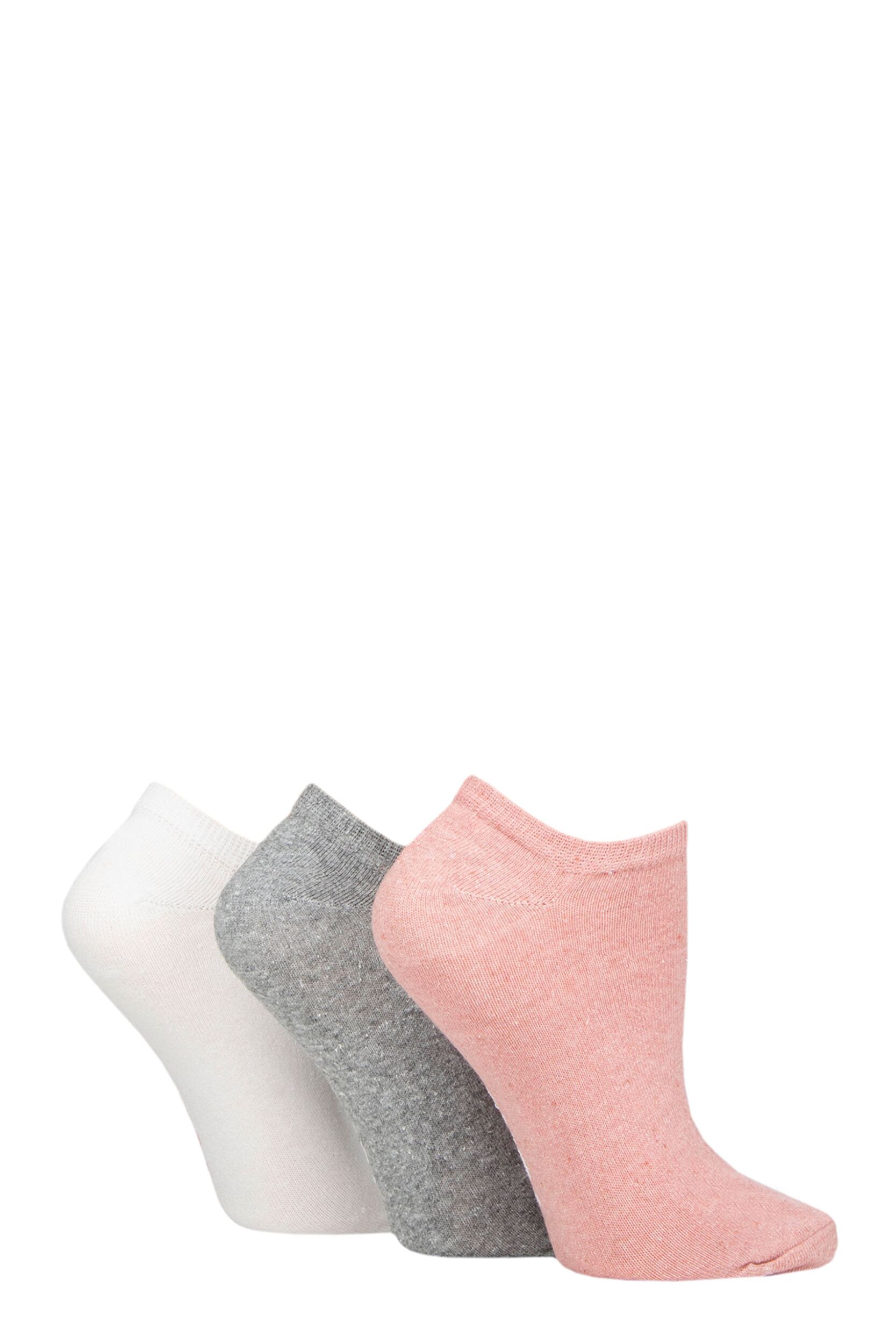 Women's 3 Pair SOCKSHOP TORE 100% Recycled Plain Cotton Trainer Socks Pink / Grey / White 4-8 Ladies