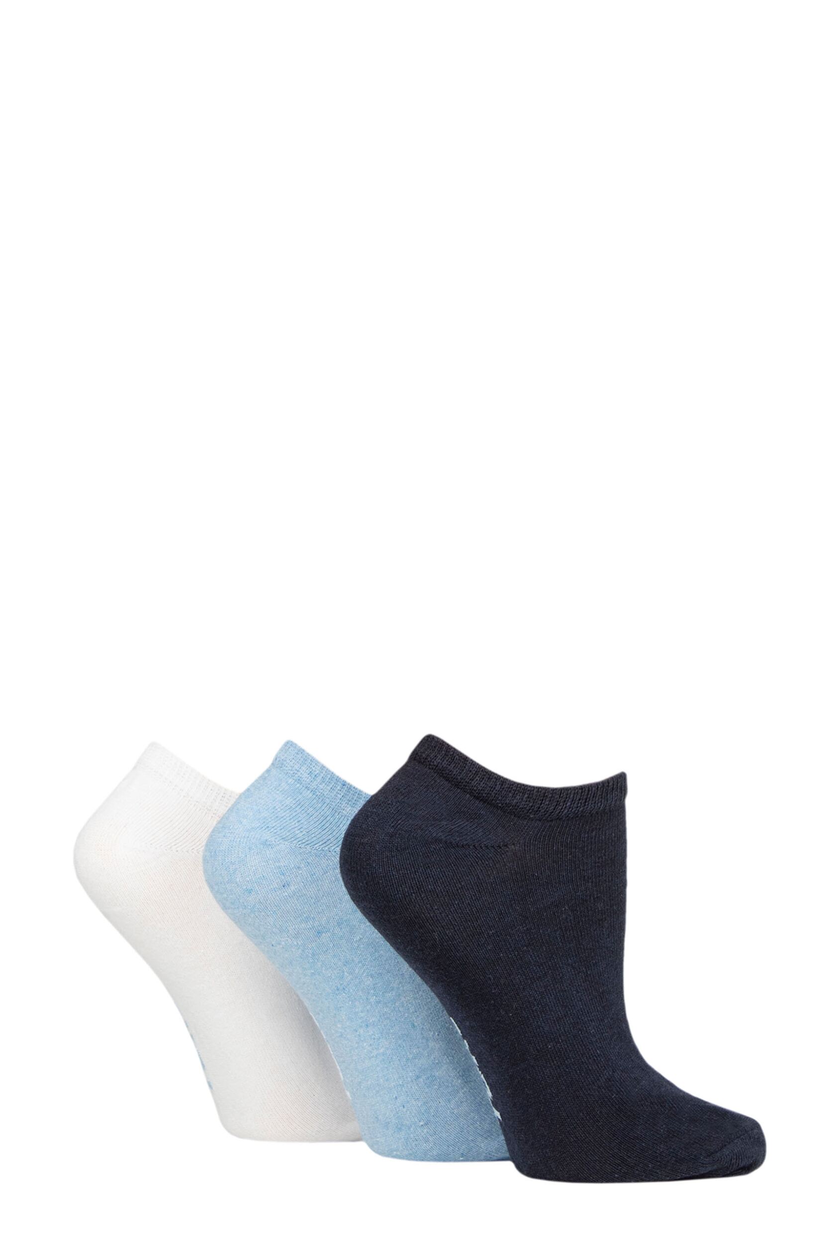 Women's 3 Pair SOCKSHOP TORE 100% Recycled Plain Cotton Trainer Socks Blues 4-8 Ladies