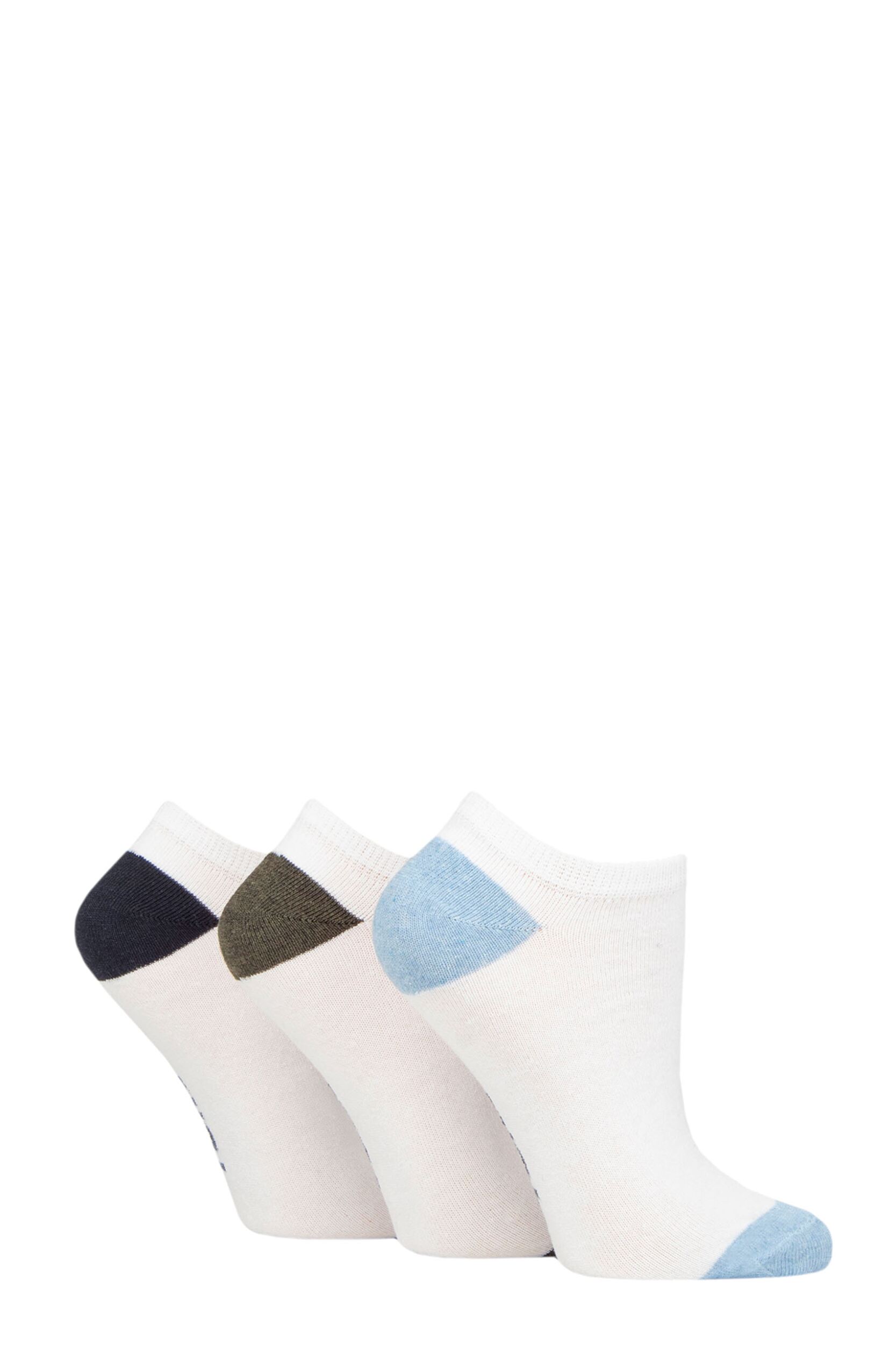 Women's 3 Pair SOCKSHOP TORE 100% Recycled Heel and Toe Cotton Trainer Socks White Navy / Charcoal / Blue 4-8 Ladies