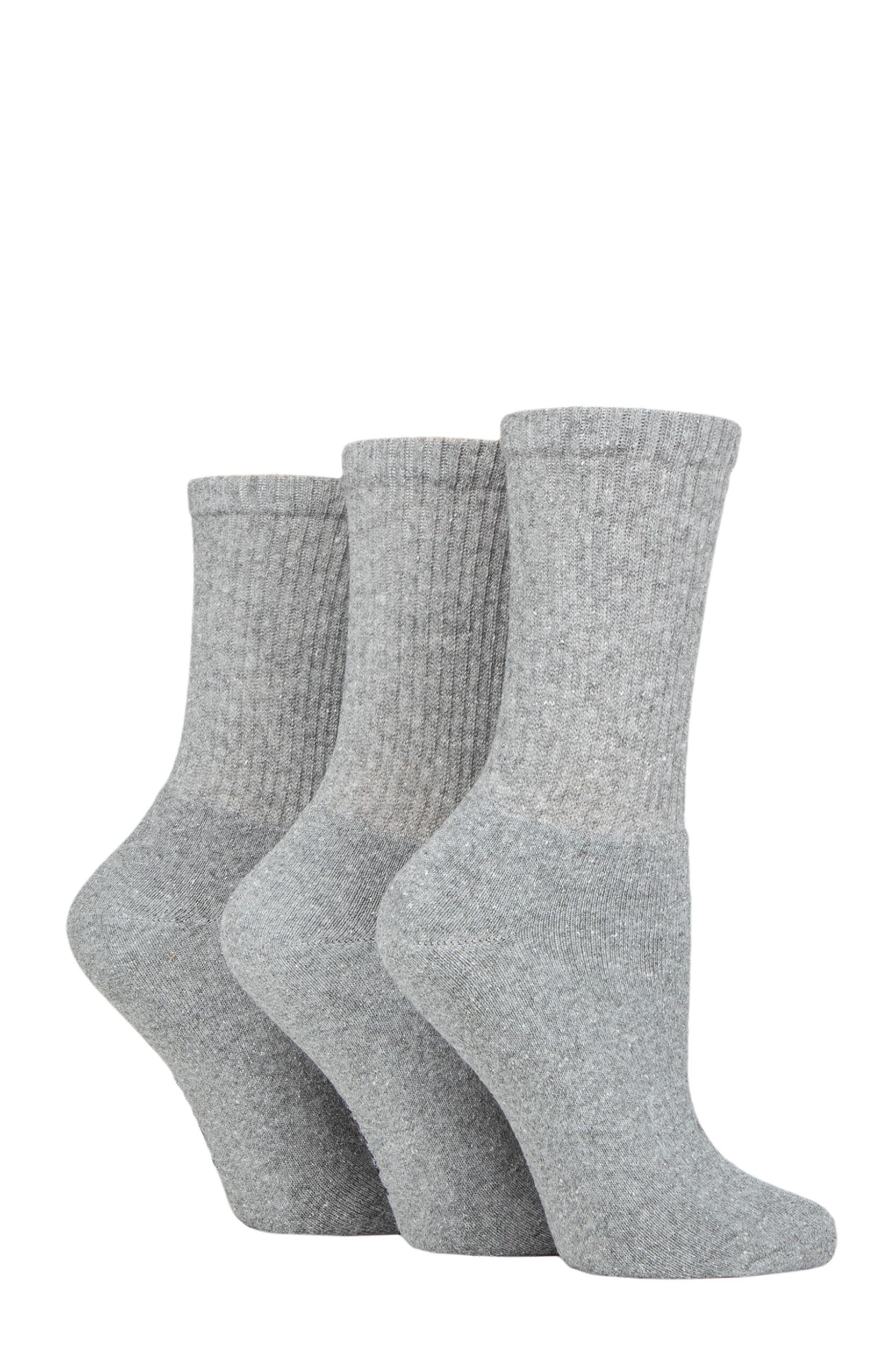 Women's 3 Pair SOCKSHOP TORE 100% Recycled Plain Cotton Sports Socks Grey 4-8 Ladies