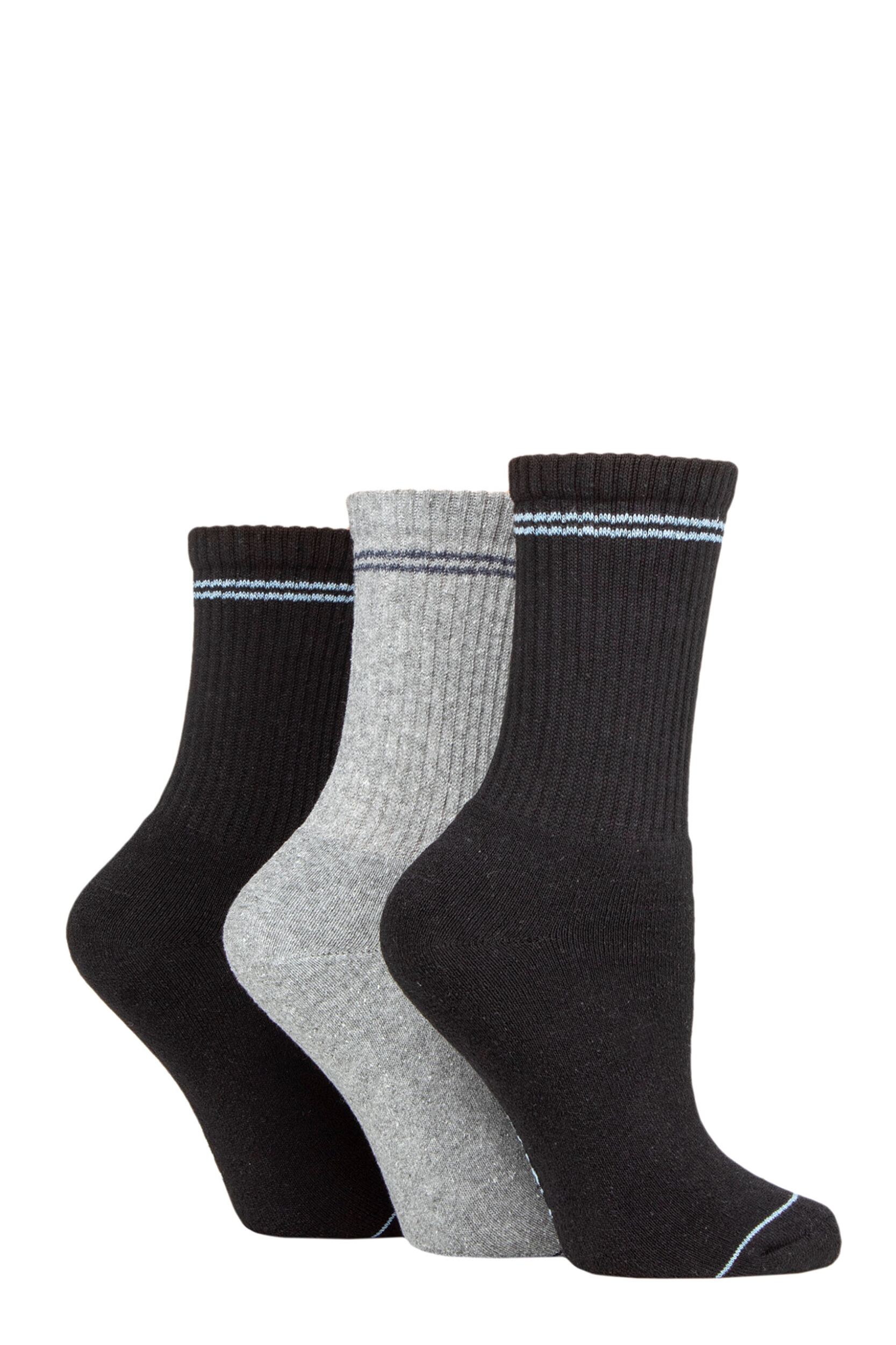 Women's 3 Pair SOCKSHOP TORE 100% Recycled Fashion Cotton Sports Socks Black 4-8 Ladies