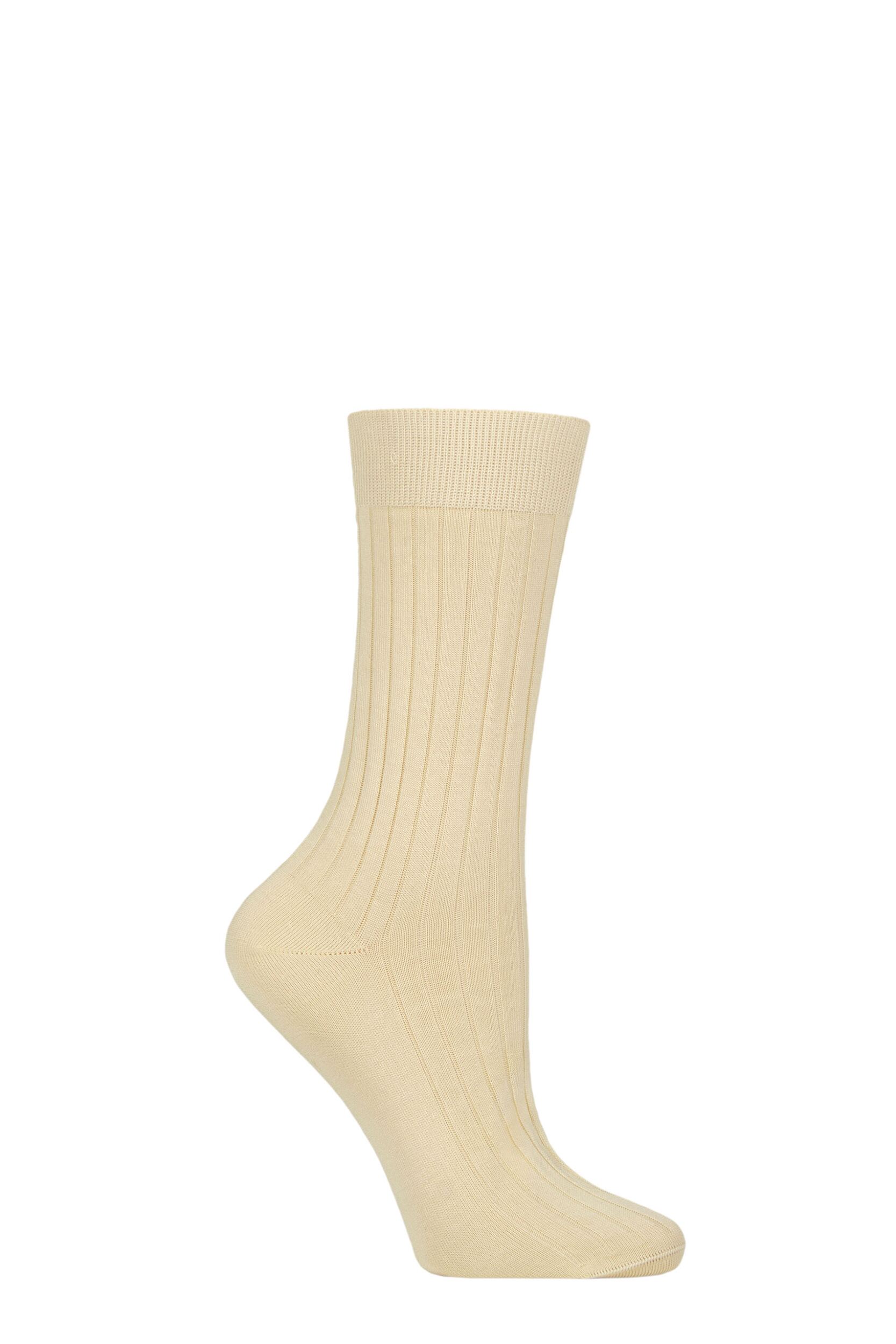 Women's 1 Pair Pantherella Jasmine Ribbed Cotton Socks Cream 4-7 Womens