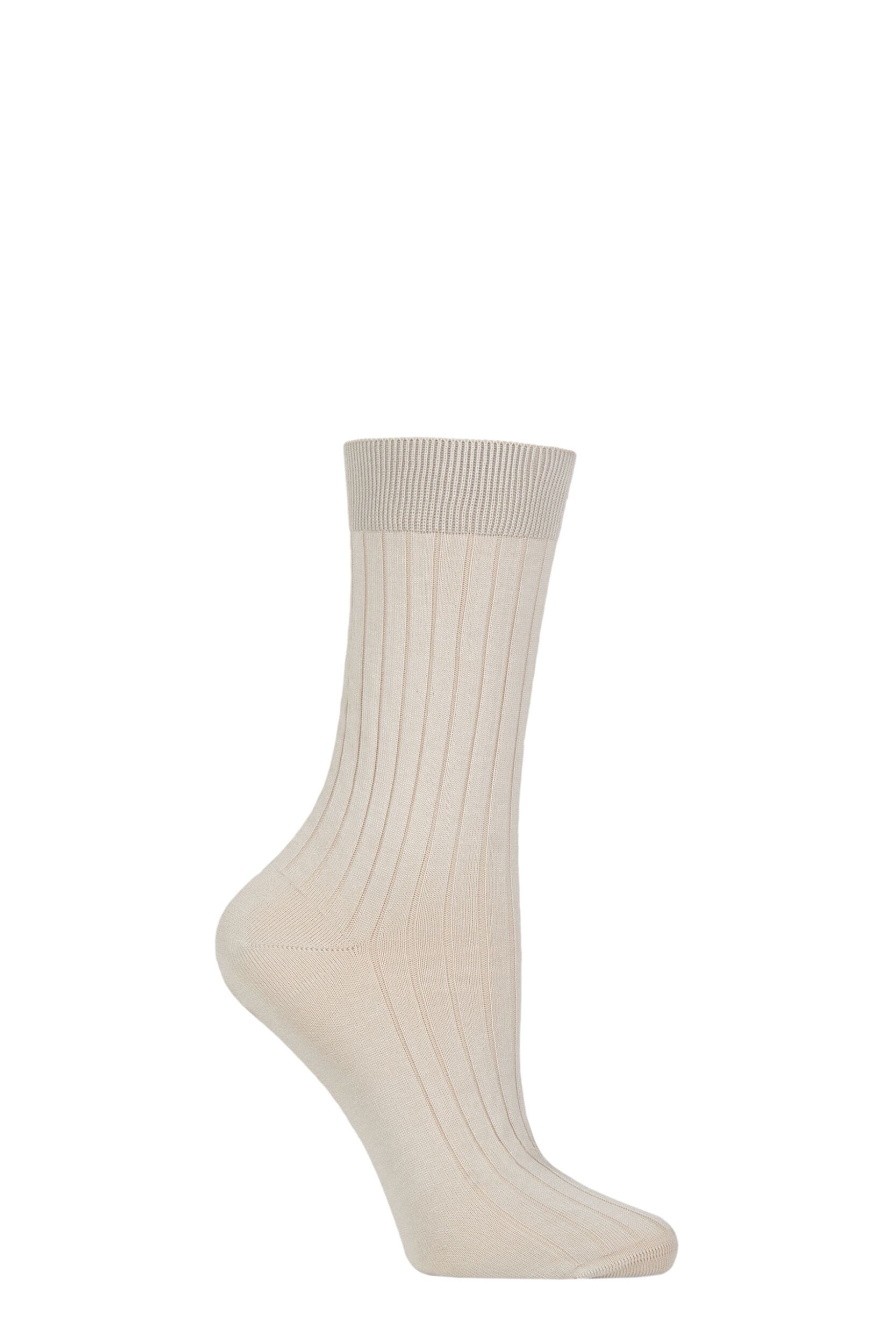 Image of Women's 1 Pair Pantherella Jasmine Ribbed Cotton Socks Dove 4-7 Womens