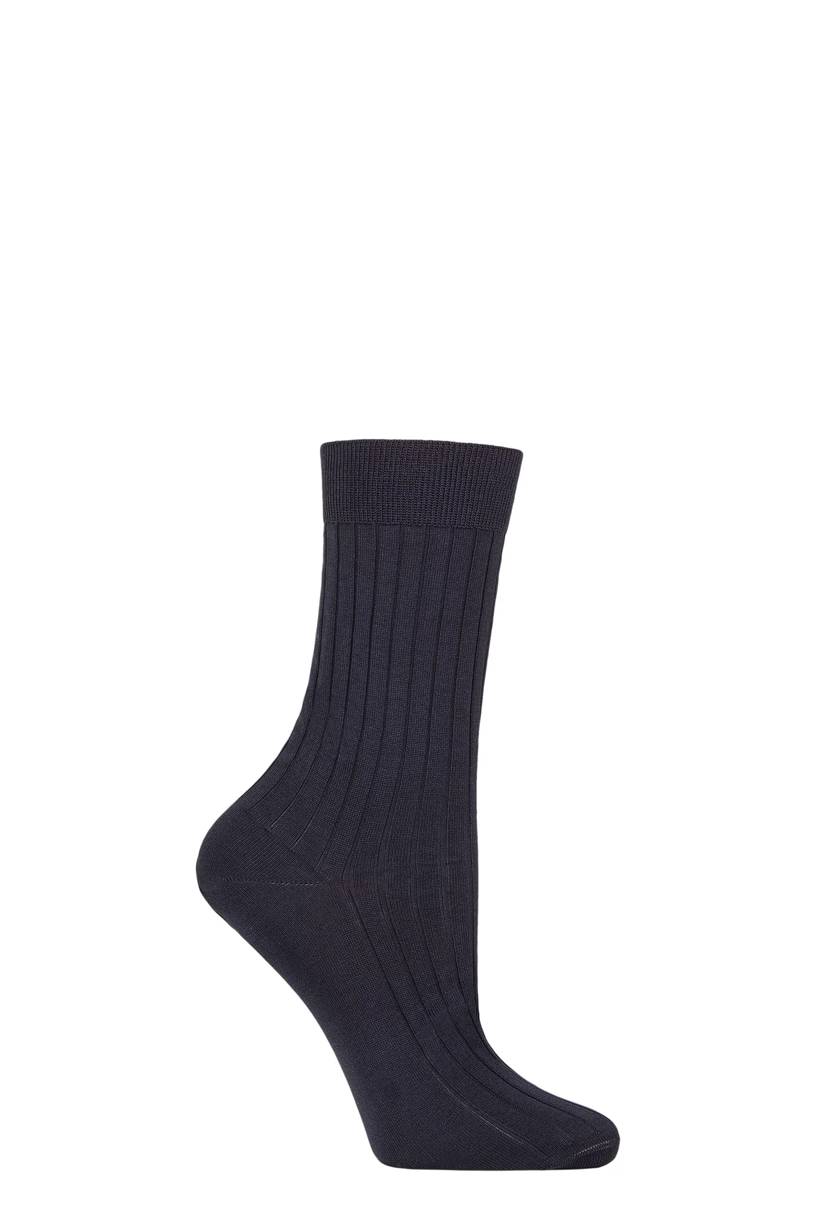 Women's 1 Pair Pantherella Jasmine Ribbed Cotton Socks Navy 4-7 Womens