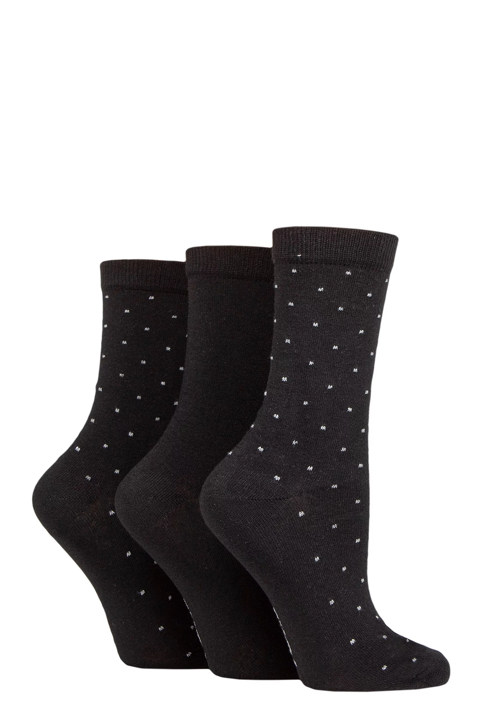 Women's 3 Pair SOCKSHOP TORE 100% Recycled Pin Dot Cotton Socks Black 4-8 Ladies
