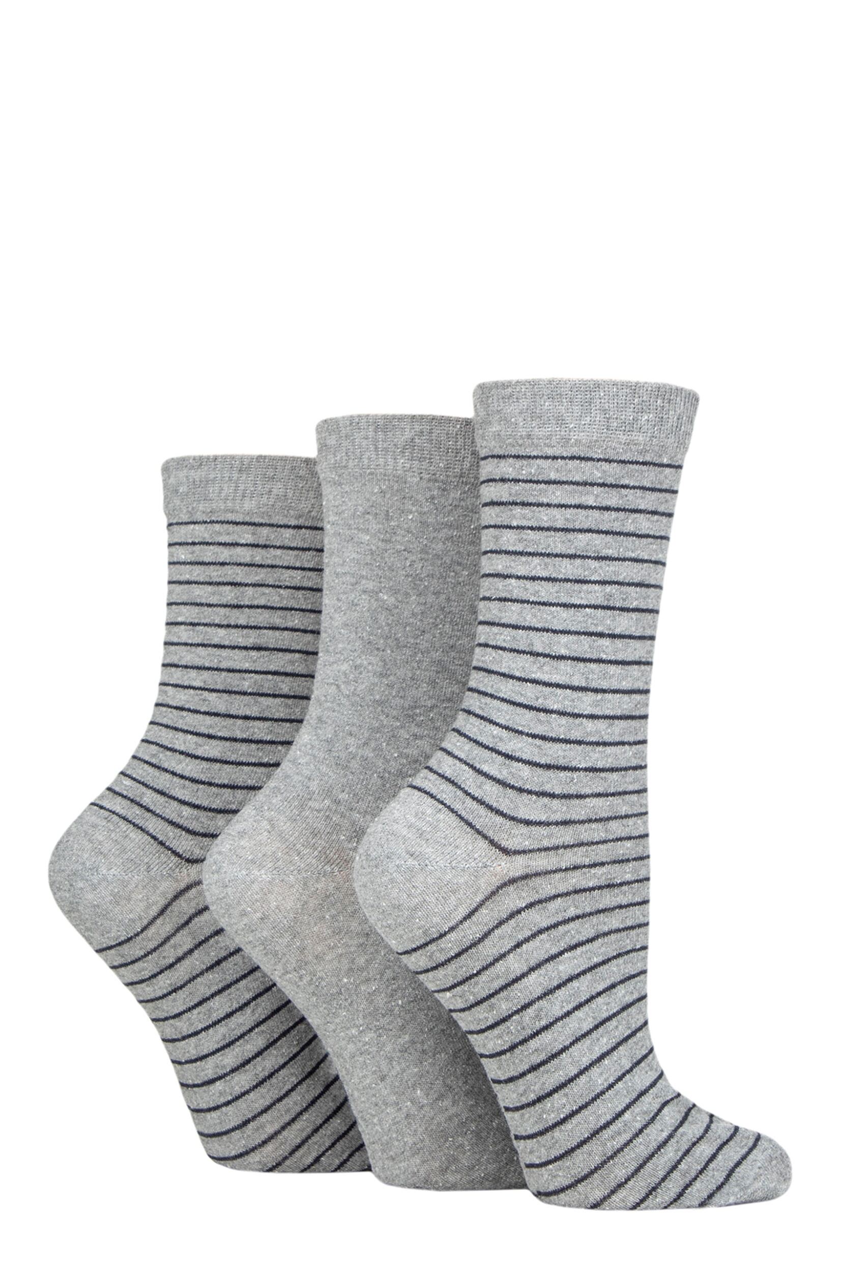 Women's 3 Pair SOCKSHOP TORE 100% Recycled Fine Stripe Cotton Socks Grey 4-8 Ladies