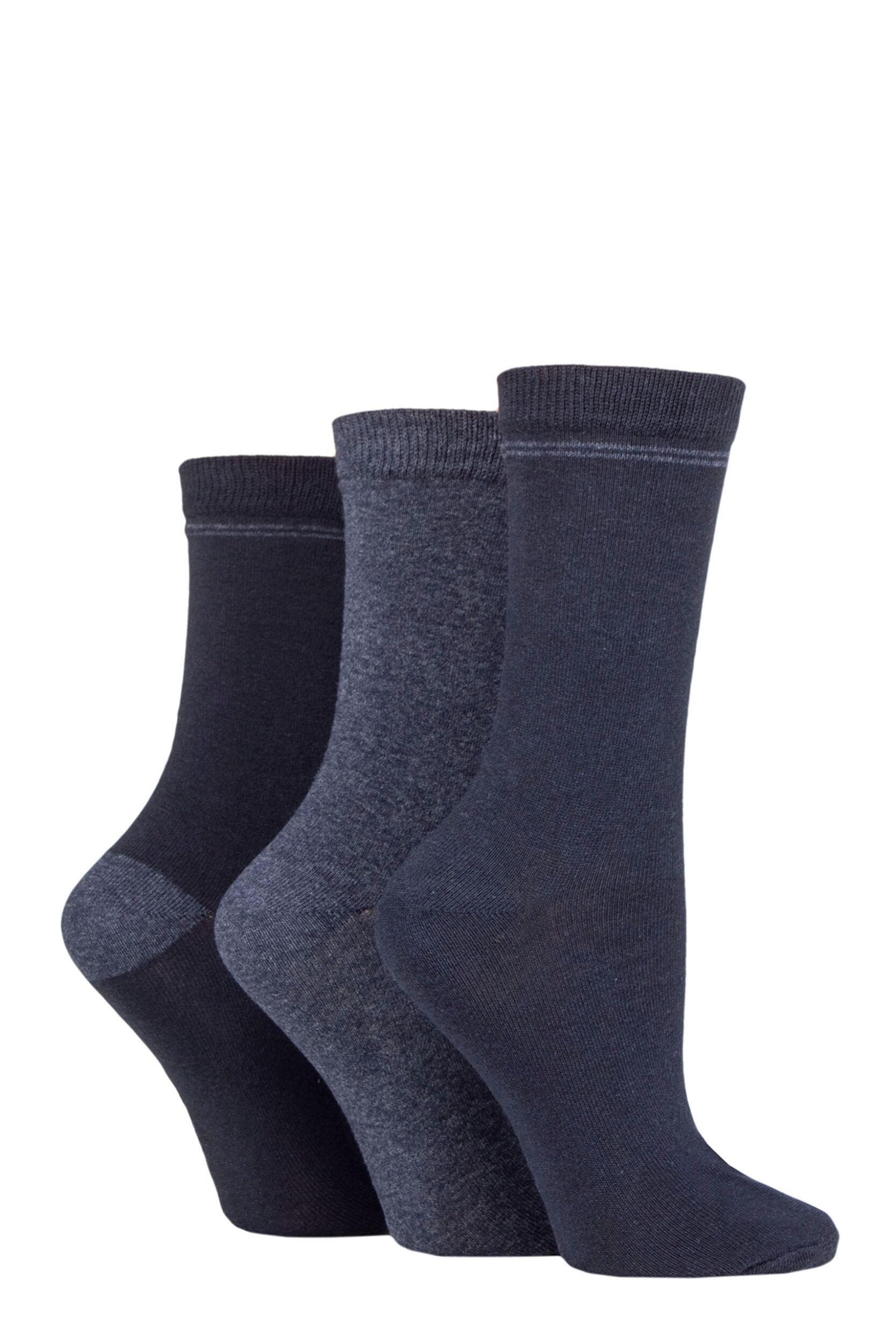 Women's 3 Pair SOCKSHOP TORE 100% Recycled Placement Stripe Cotton Socks Navy 4-8 Ladies