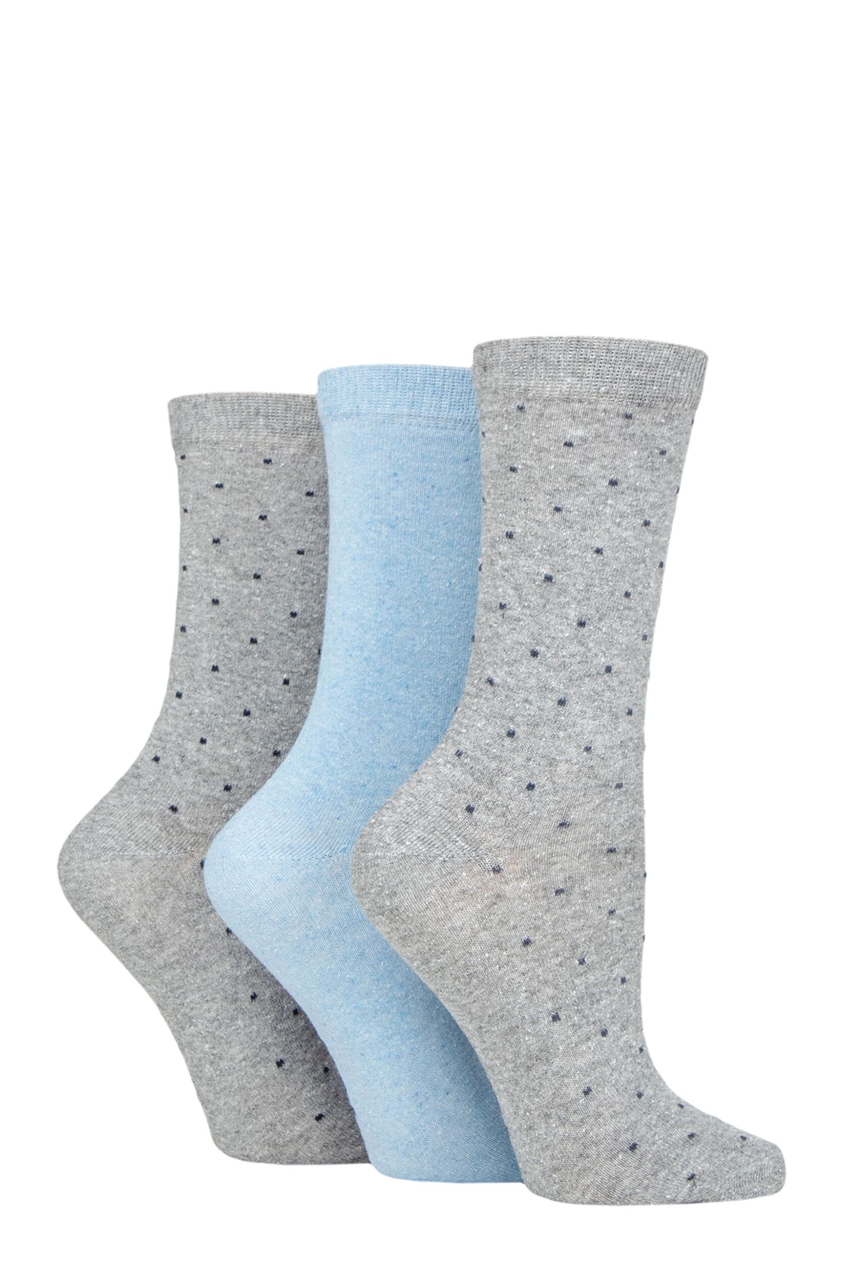 Women's 3 Pair SOCKSHOP TORE 100% Recycled Dots Cotton Socks Grey 4-8 Ladies