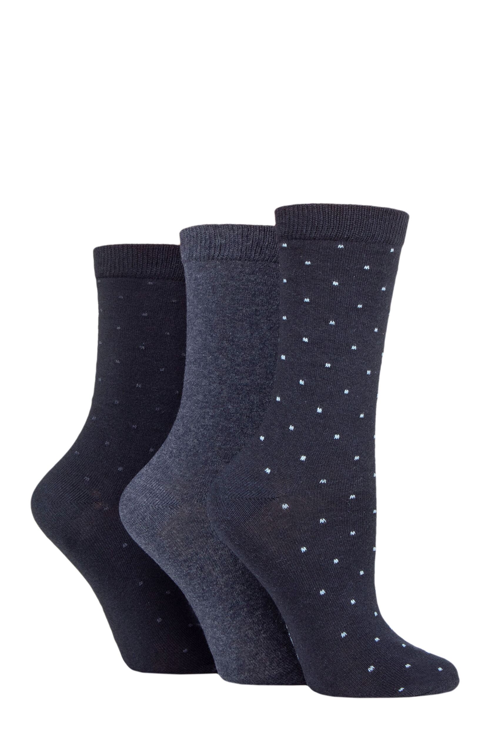 Women's 3 Pair SOCKSHOP TORE 100% Recycled Dots Cotton Socks Navy 4-8 Ladies