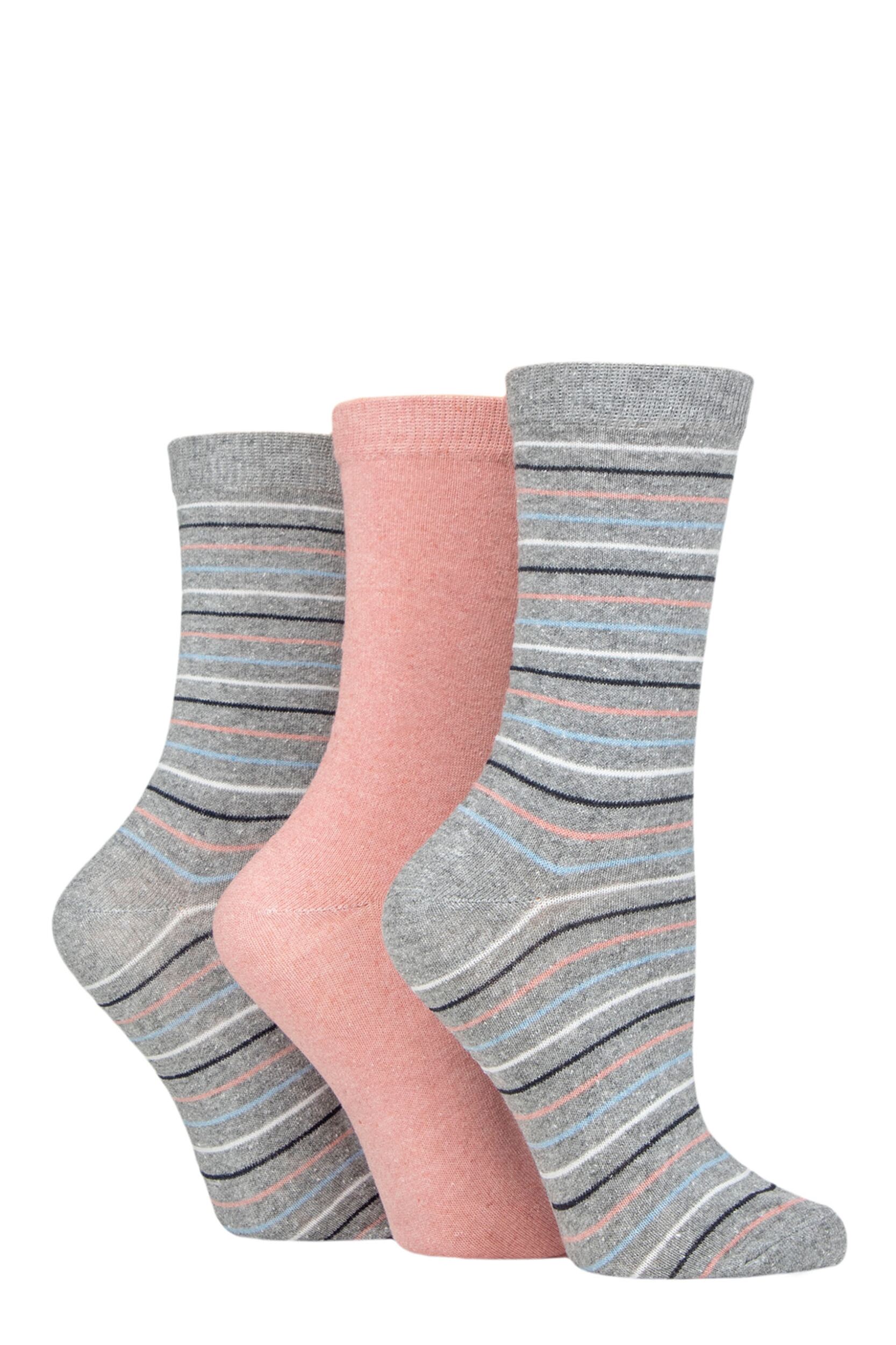 Women's 3 Pair SOCKSHOP TORE 100% Recycled Multi Stripe Cotton Socks Grey 4-8 Ladies
