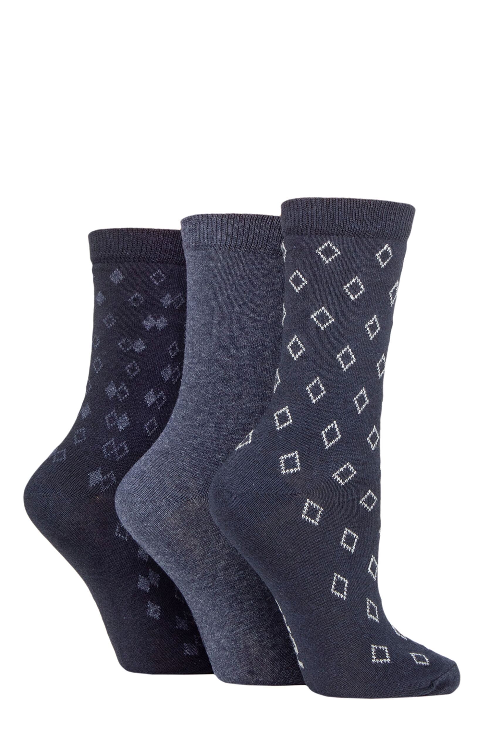 Women's 3 Pair SOCKSHOP TORE 100% Recycled Diamonds Cotton Socks Navy 4-8 Ladies