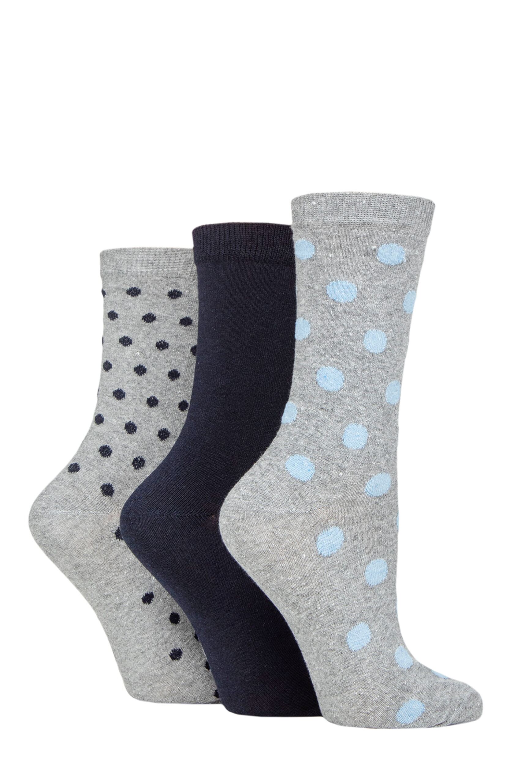 Women's 3 Pair SOCKSHOP TORE 100% Recycled Spots Cotton Socks Grey 4-8 Ladies