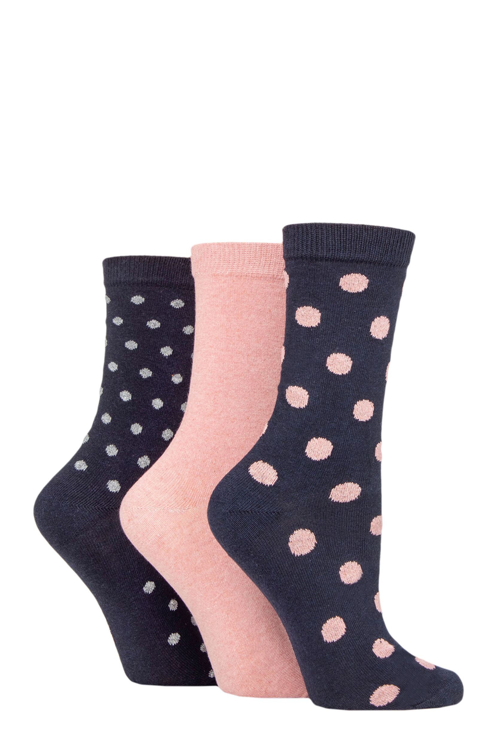 Women's 3 Pair SOCKSHOP TORE 100% Recycled Spots Cotton Socks Navy 4-8 Ladies