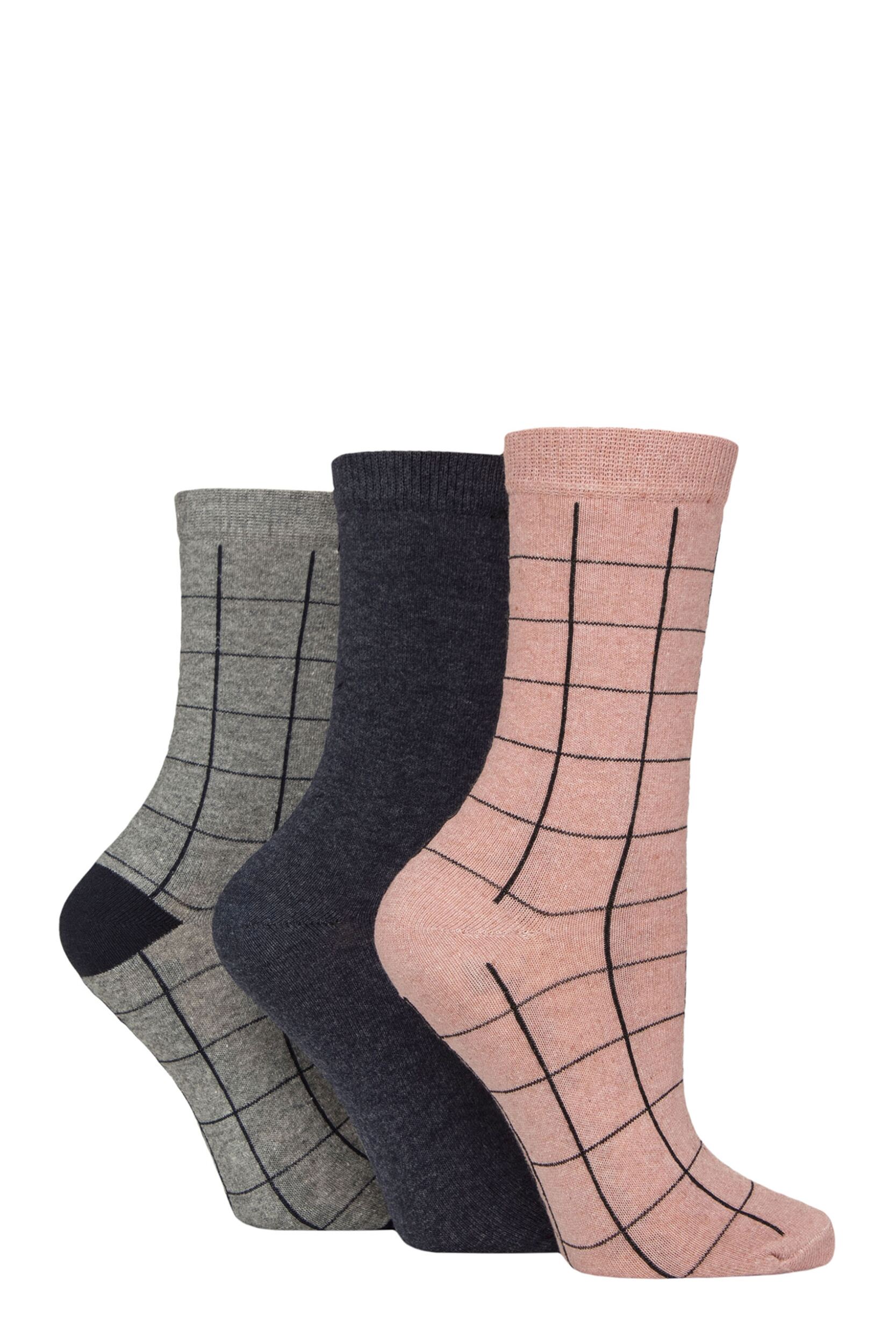 Women's 3 Pair SOCKSHOP TORE 100% Recycled Cotton Grid Patterned Socks Multi 4-8