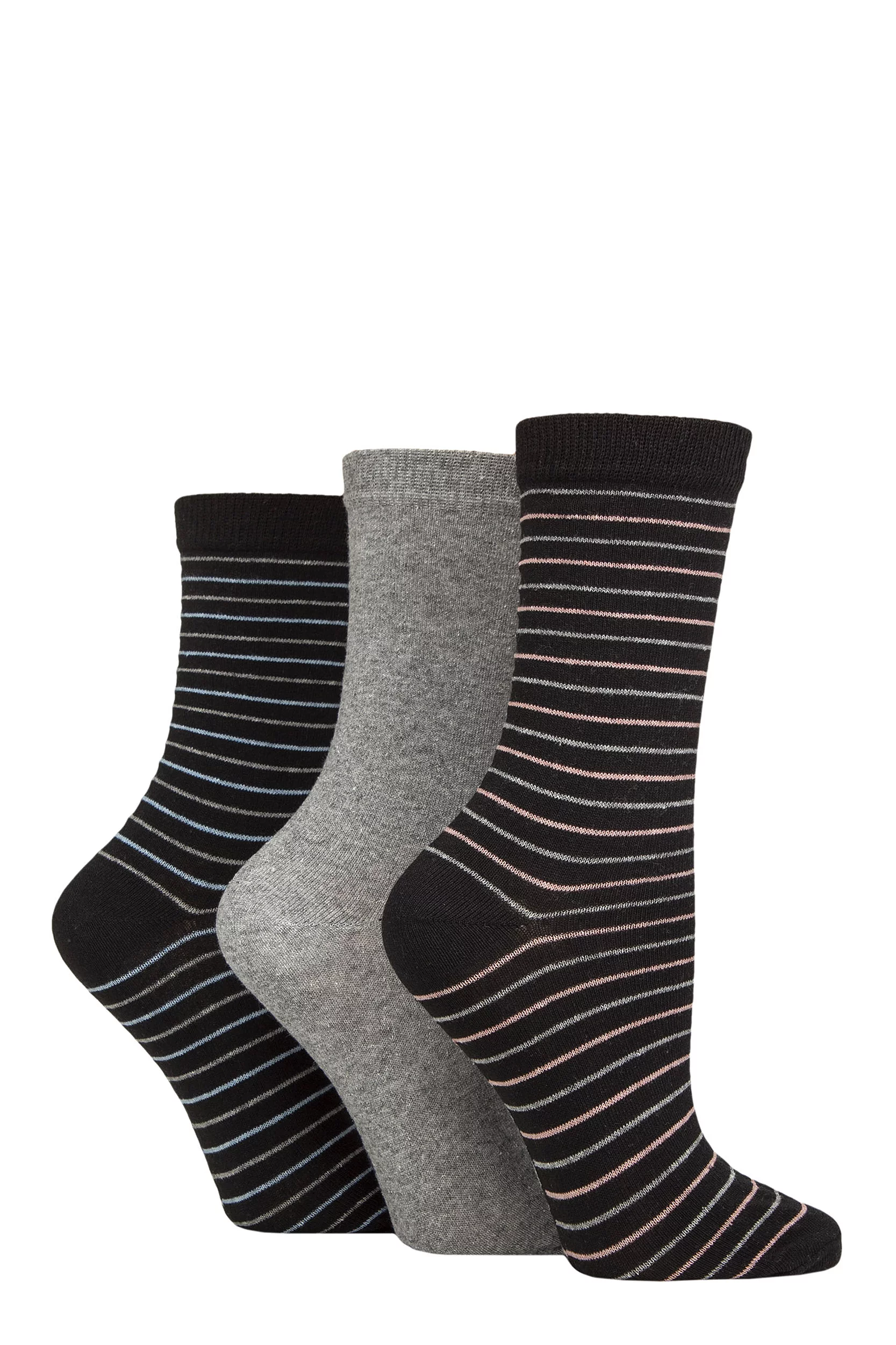 Women's 3 Pair SOCKSHOP TORE 100% Recycled Multi Stripe Patterned Cotton Socks Multi Stripe Black / Grey 4