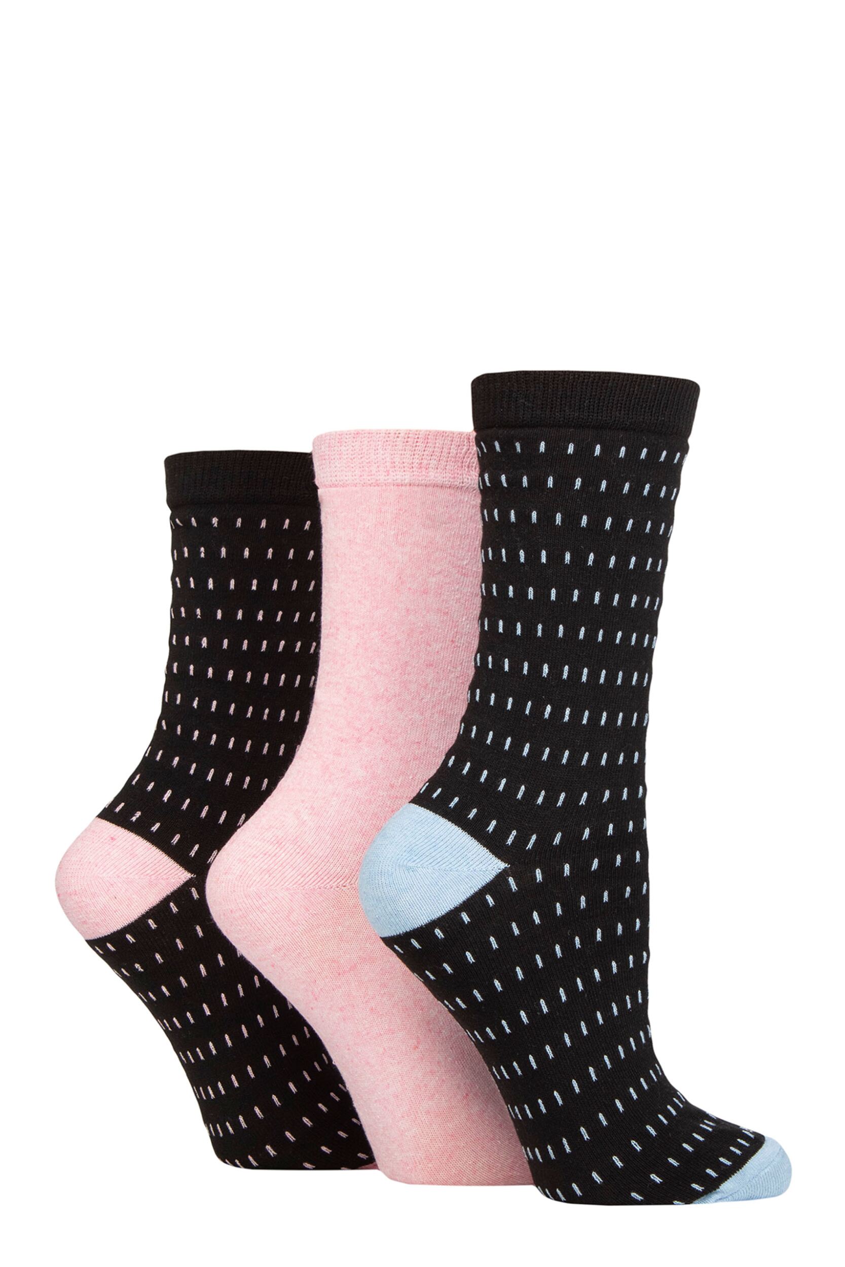 Women's 3 Pair SOCKSHOP TORE 100% Recycled Cotton Dash Patterned Socks Small Dash Black 4-8