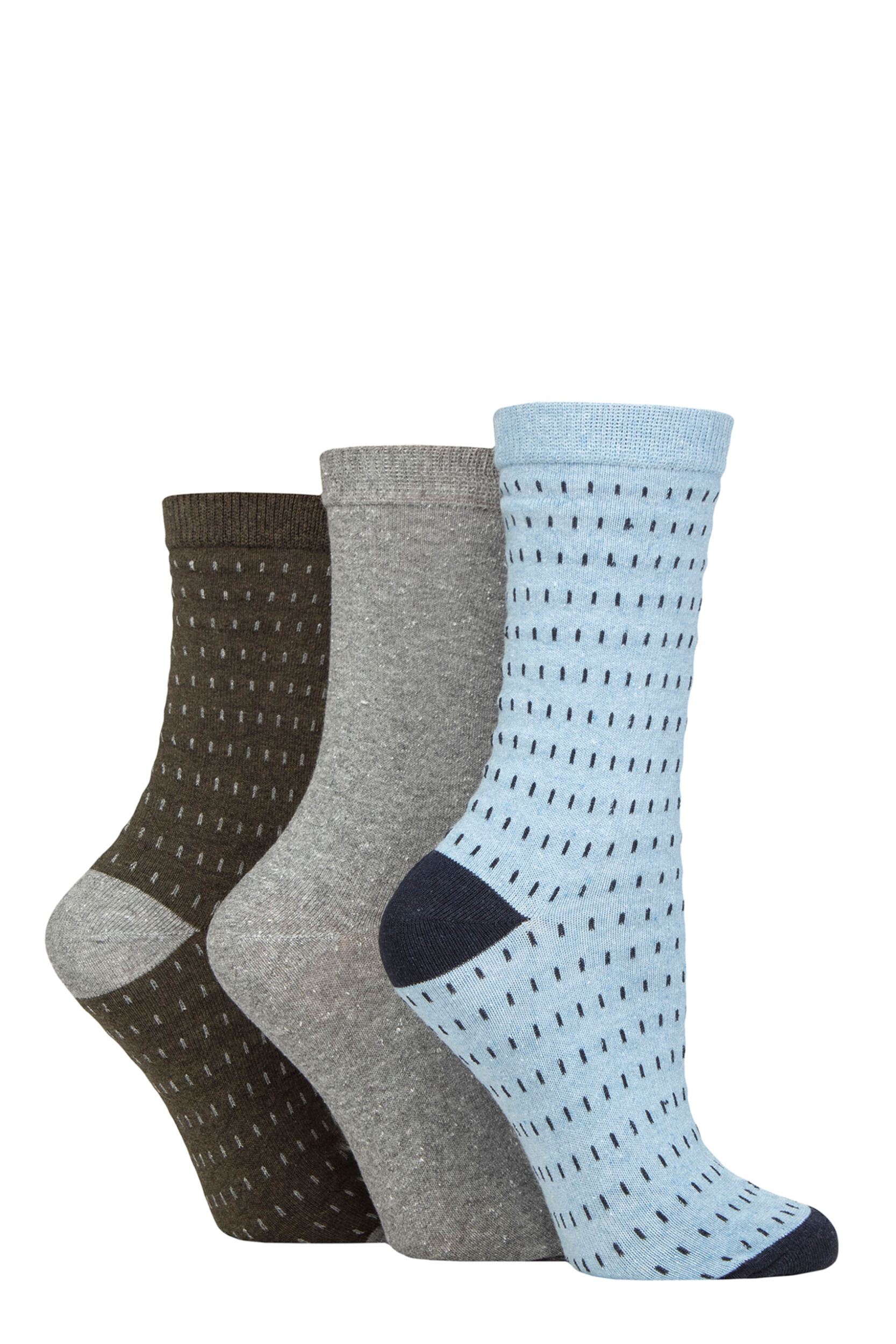 Women's 3 Pair SOCKSHOP TORE 100% Recycled Cotton Dash Patterned Socks Small Dash Blue / Green 4-8