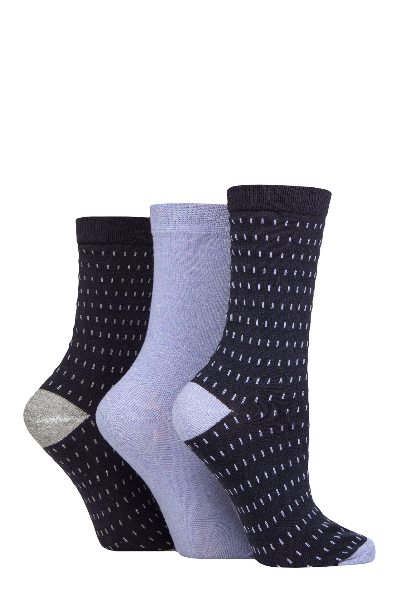 Women's 3 Pair SOCKSHOP TORE 100% Recycled Cotton Dash Patterned Socks Small Dash Navy 4-8