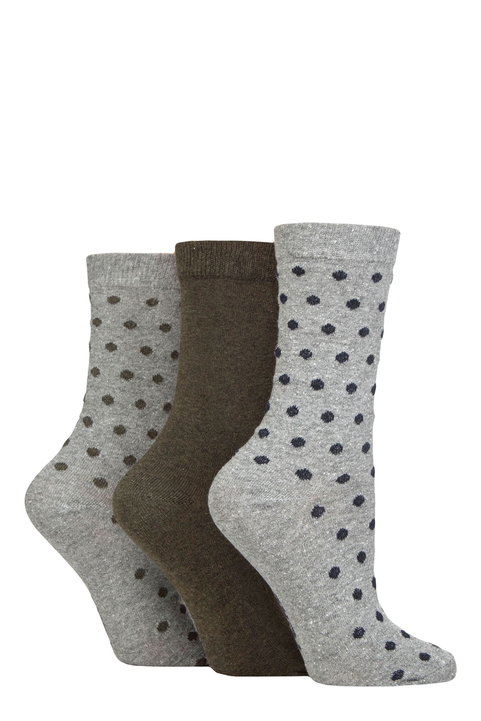 Women's 3 Pair SOCKSHOP TORE 100% Recycled Cotton Polka Dot Patterned Socks Spots Light Grey 4-8