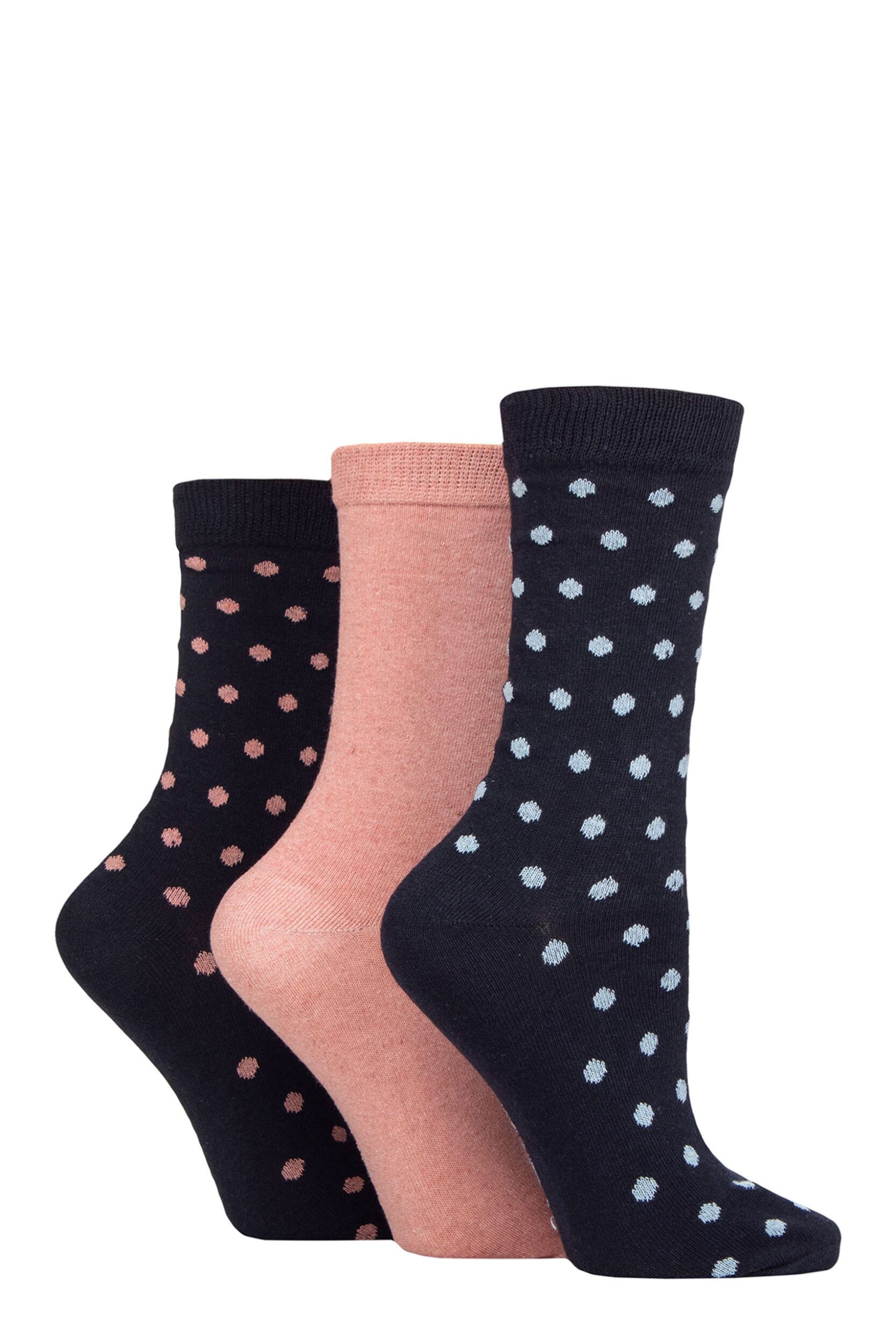 Women's 3 Pair SOCKSHOP TORE 100% Recycled Cotton Polka Dot Patterned Socks Spots Navy 4-8