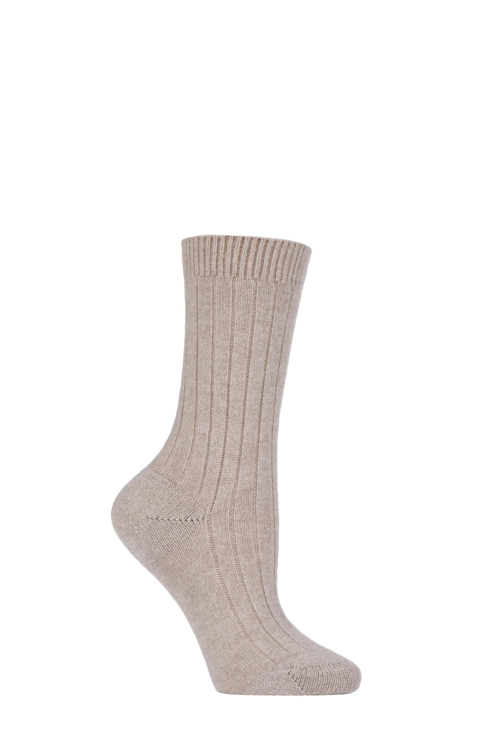 1 Pair Natural 85% Cashmere Rib Anklet Ladies 4-7 Ladies - Pantherella