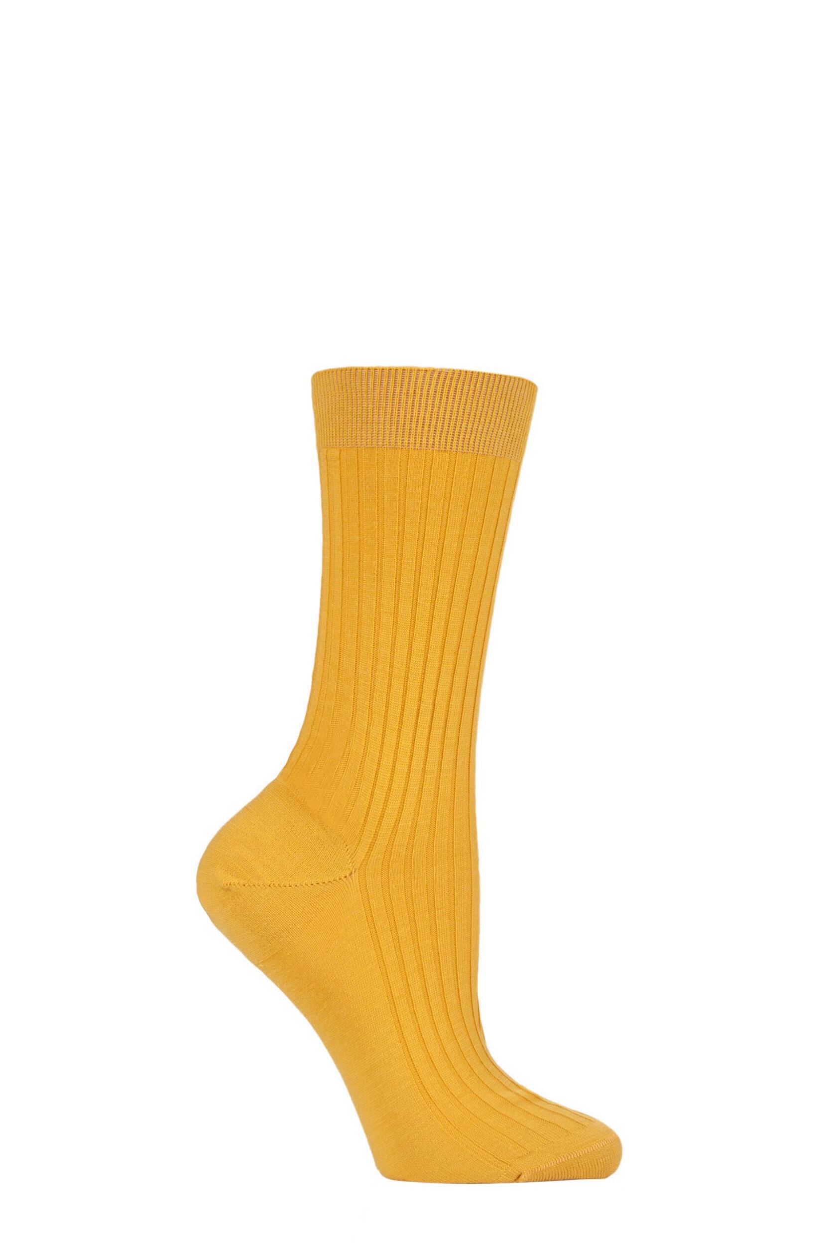 1 Pair Bright Gold Classic Merino Wool Ribbed Socks Ladies 4-7 Ladies - Pantherella