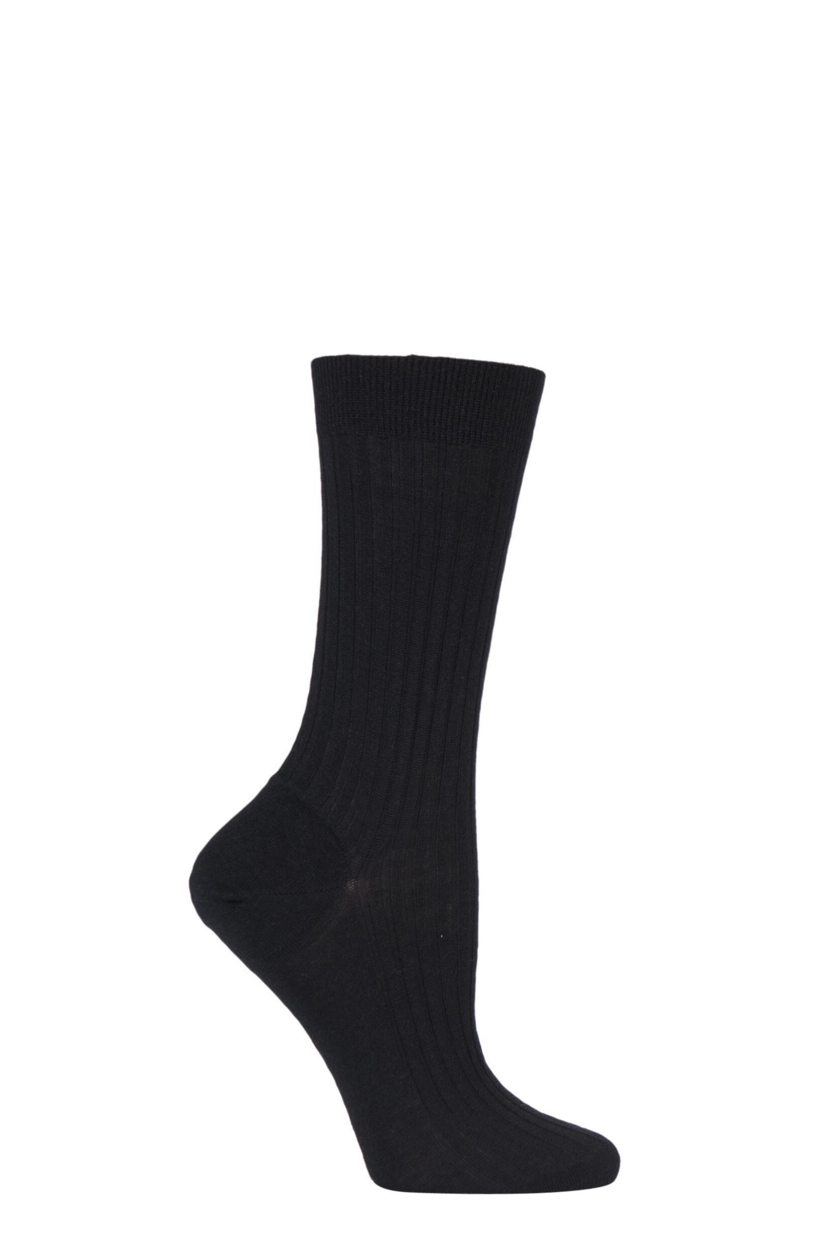 1 Pair Black Classic Merino Wool Ribbed Socks Ladies 4-7 Ladies - Pantherella