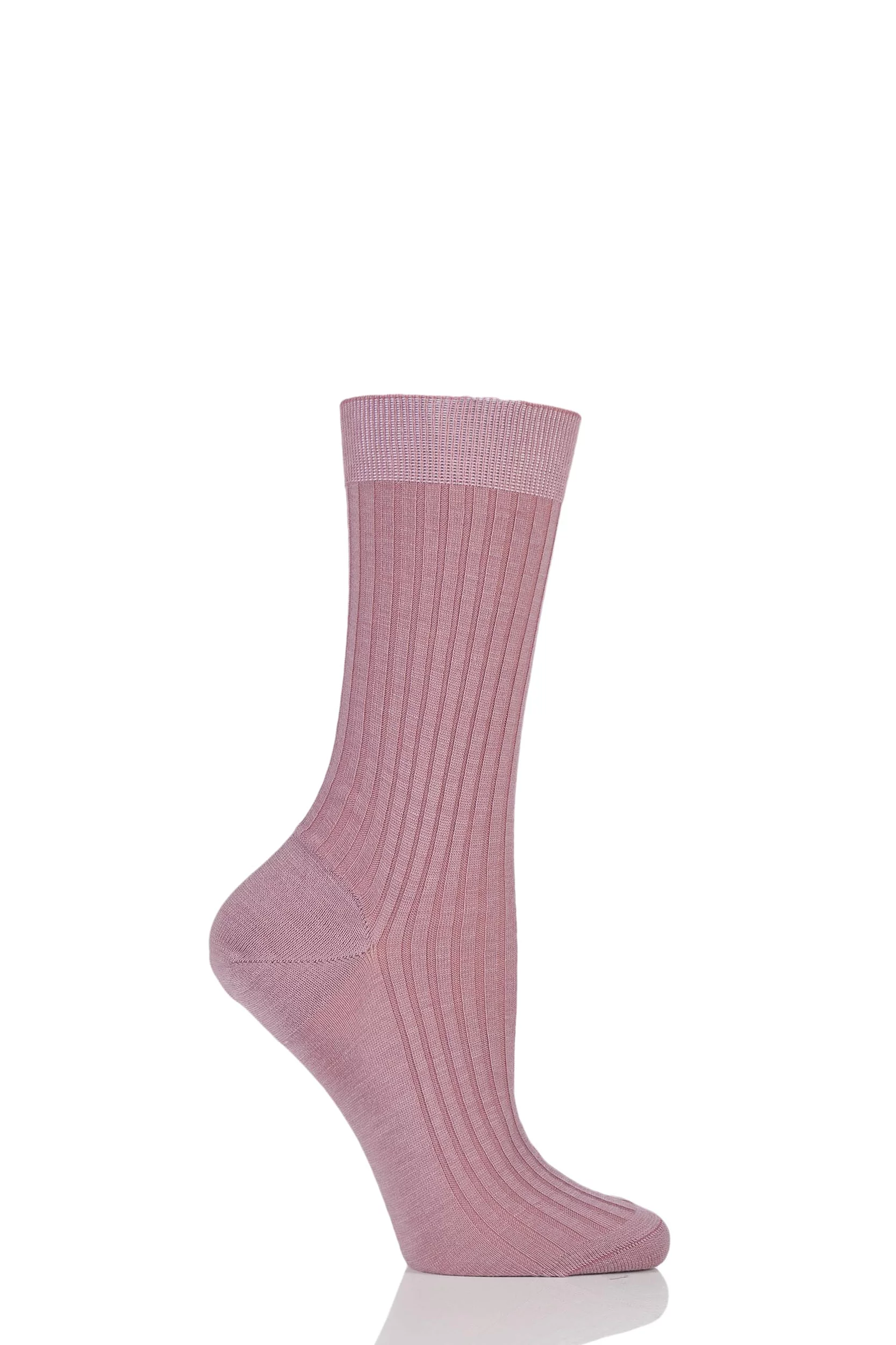 Women's 1 Pair Pantherella Classic Merino Wool Ribbed Socks Old Rose 4-7 Ladies
