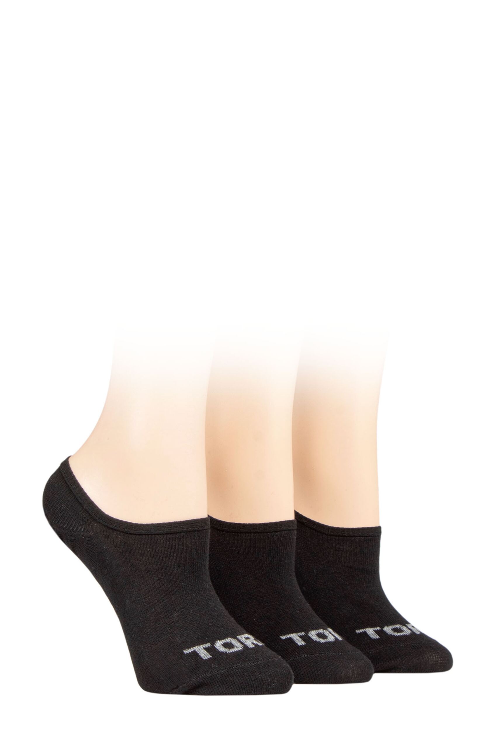 Women's 3 Pair SOCKSHOP TORE 100% Recycled Plain Cotton High Cut Ped Socks Black 4-8 Ladies