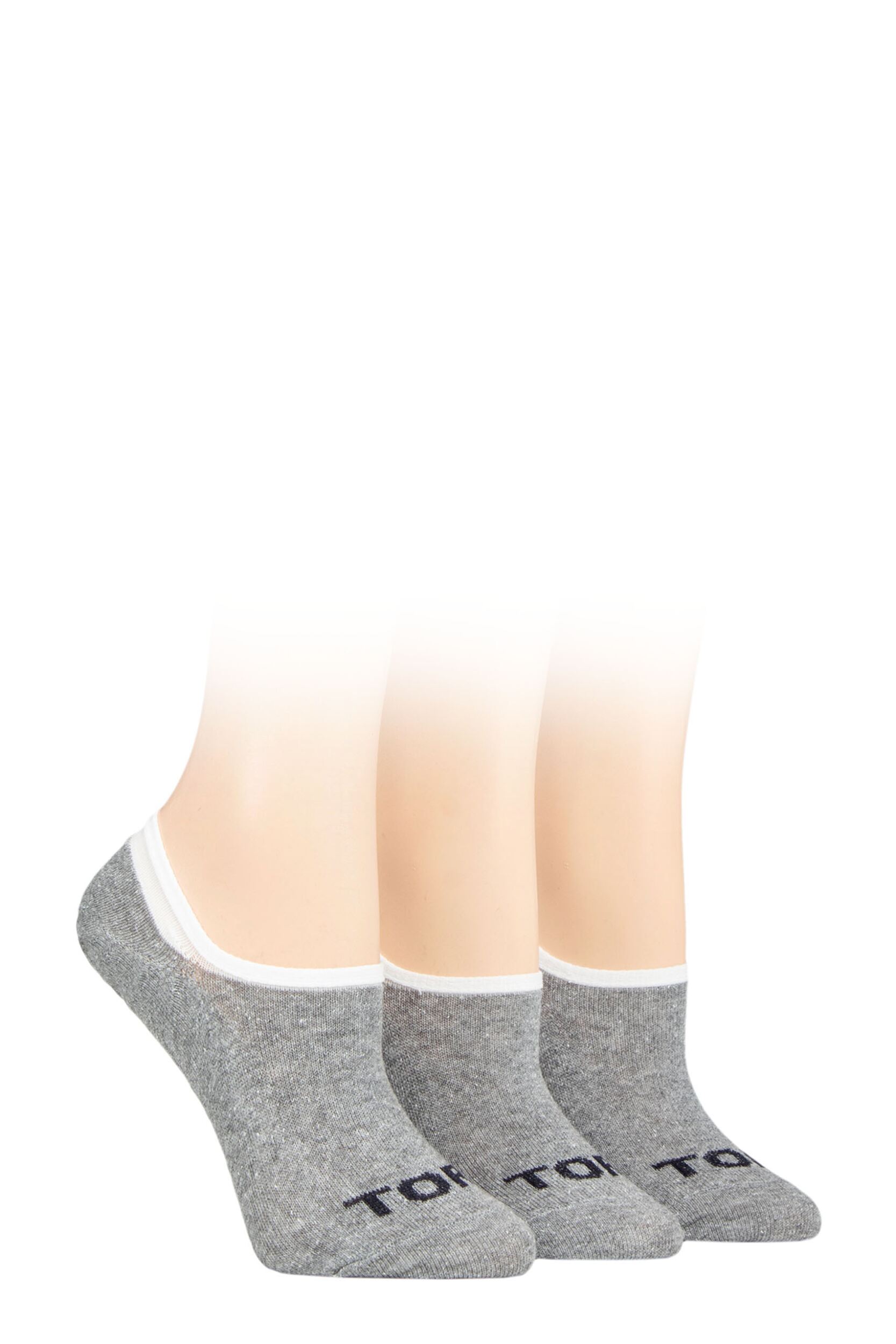 Women's 3 Pair SOCKSHOP TORE 100% Recycled Plain Cotton High Cut Ped Socks Grey 4-8 Ladies