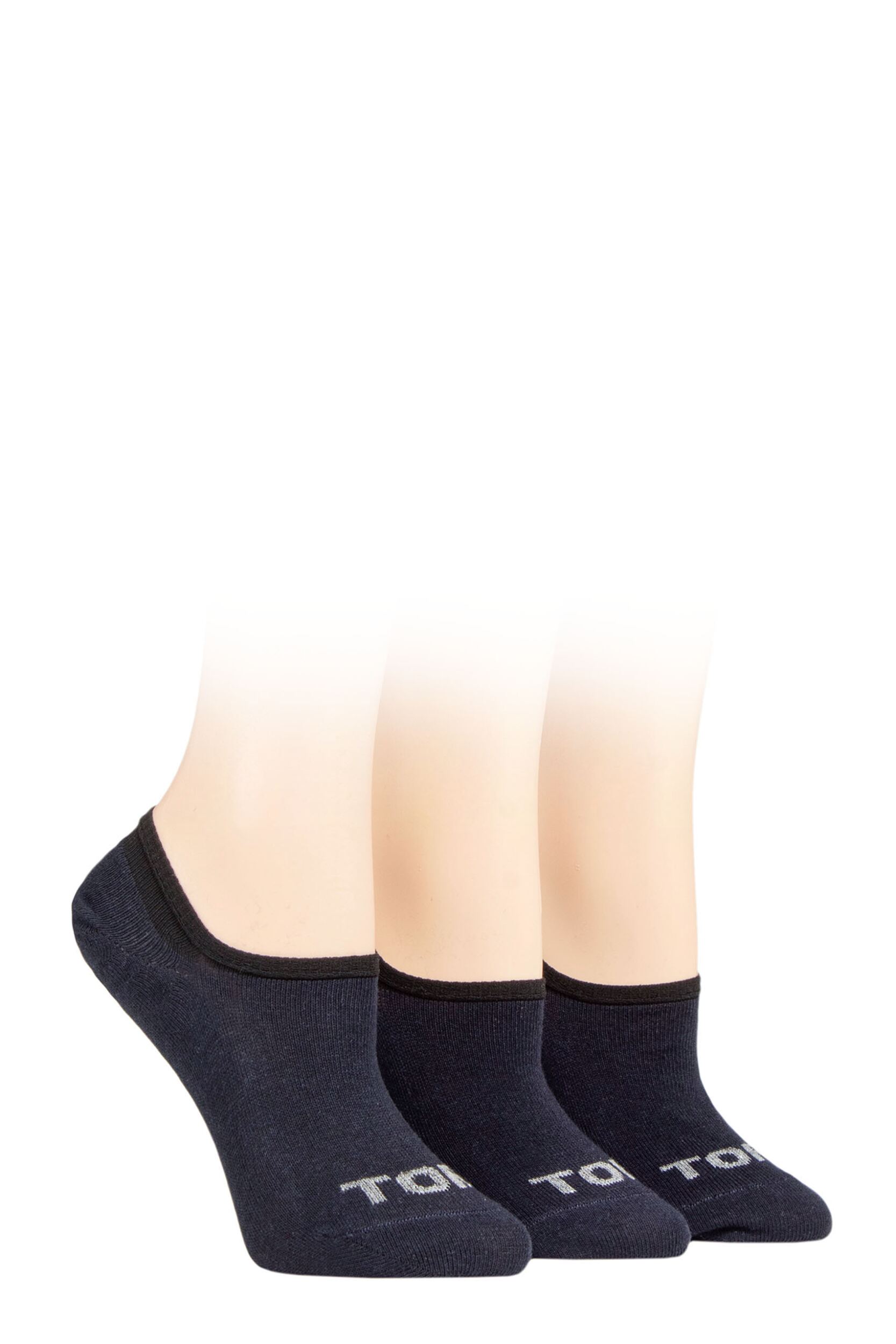 Women's 3 Pair SOCKSHOP TORE 100% Recycled Plain Cotton High Cut Ped Socks Navy 4-8 Ladies