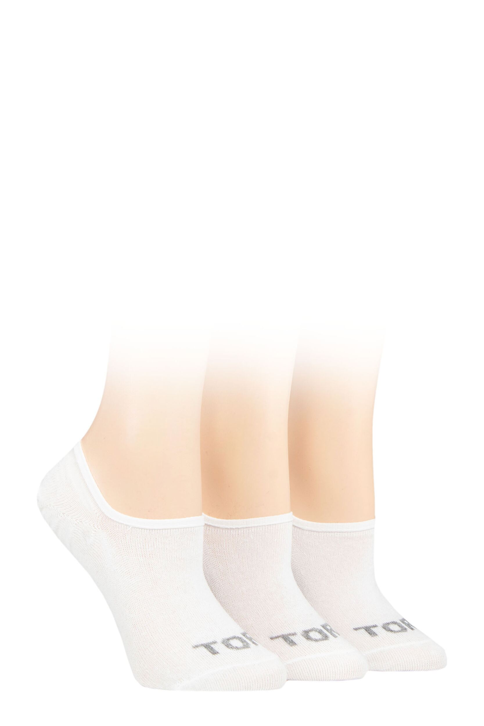 Women's 3 Pair SOCKSHOP TORE 100% Recycled Plain Cotton High Cut Ped Socks White 4-8 Ladies