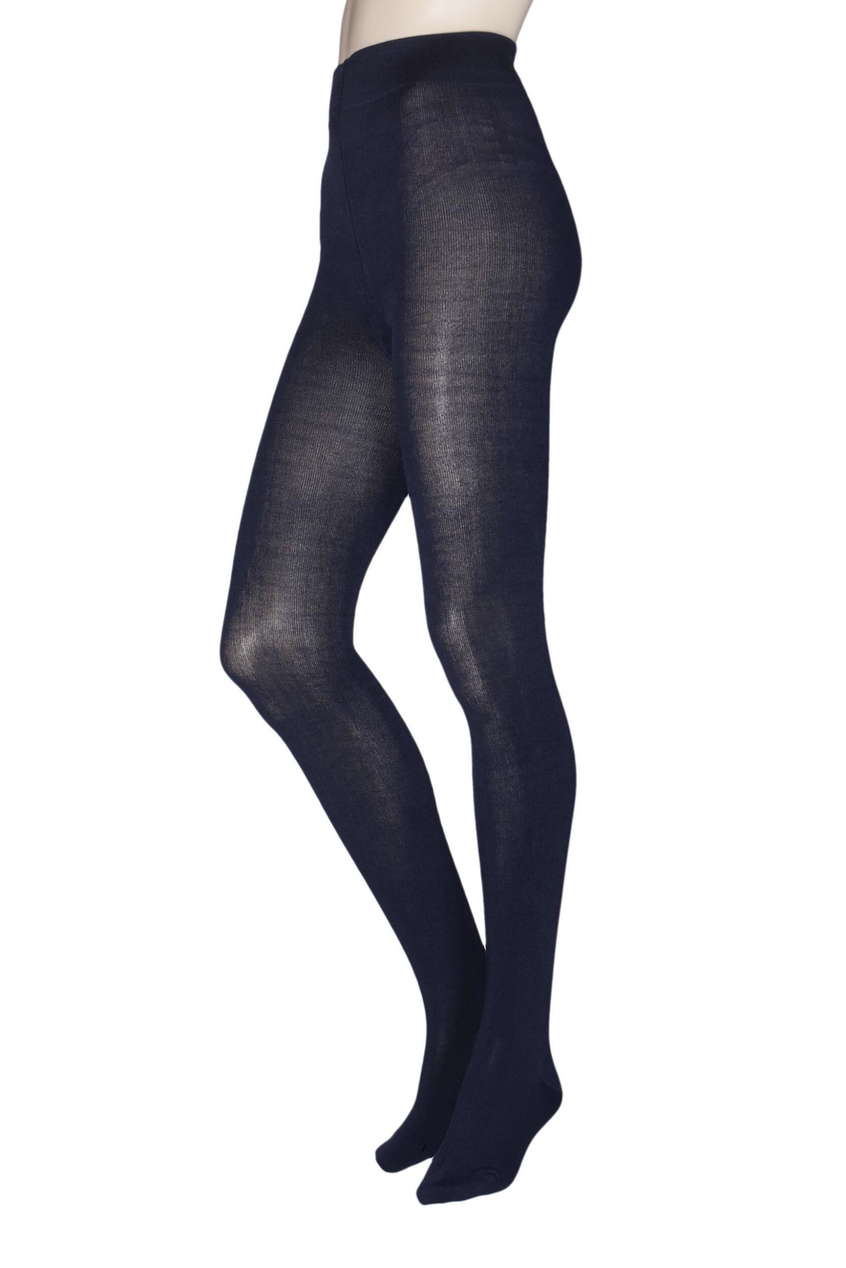 1 Pair Navy Elgin Bamboo and Recycled Polyester Plain Tights Ladies Large - Thought