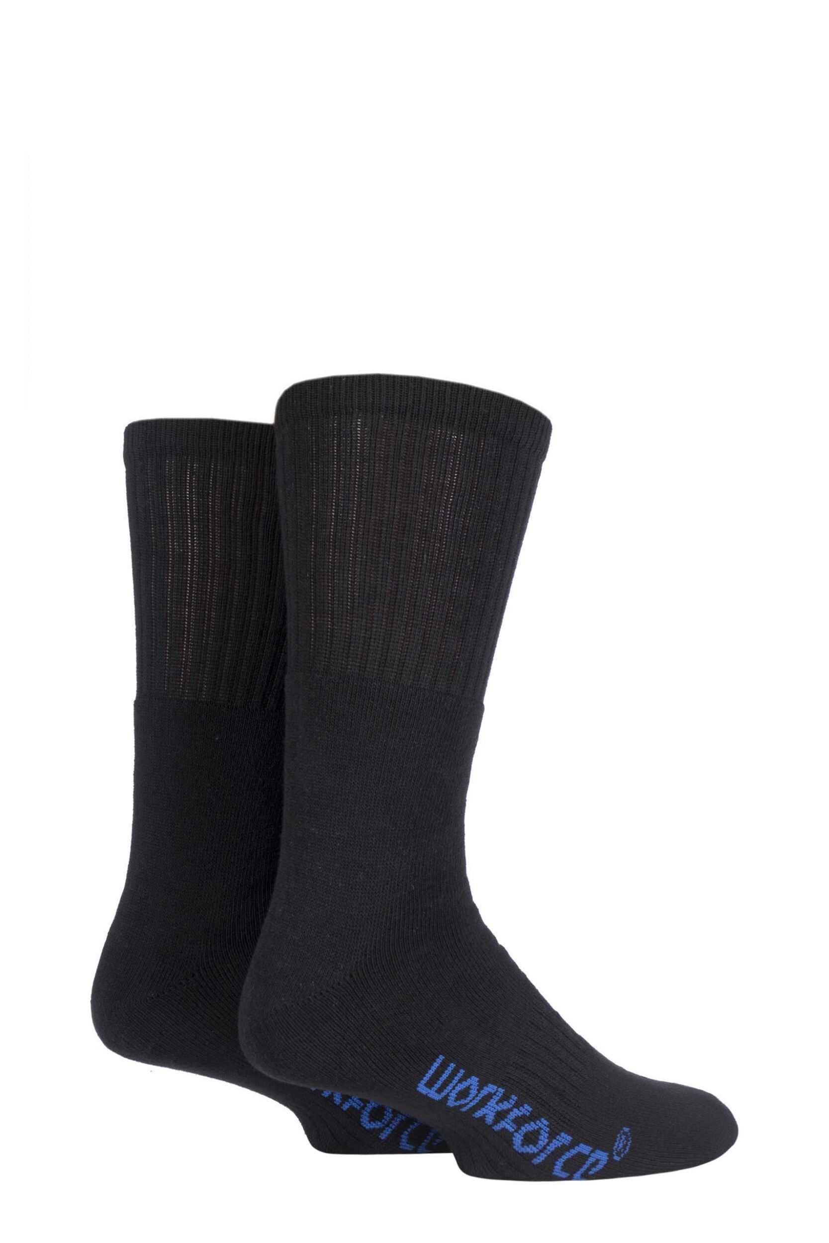 2 Pair Black Cushion Foot Cotton Work Socks Men's 7-11 Mens - Workforce