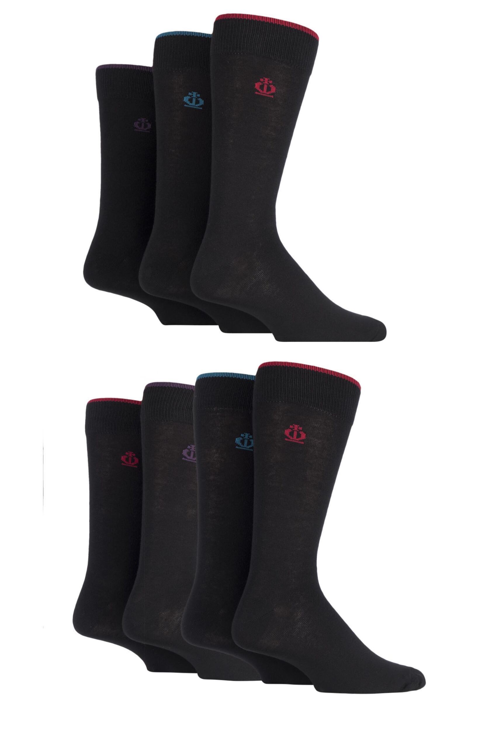 7 Pair Black New Oxford Plain Socks with Contrast Tipping Men's 7-11 Mens - Jeff Banks