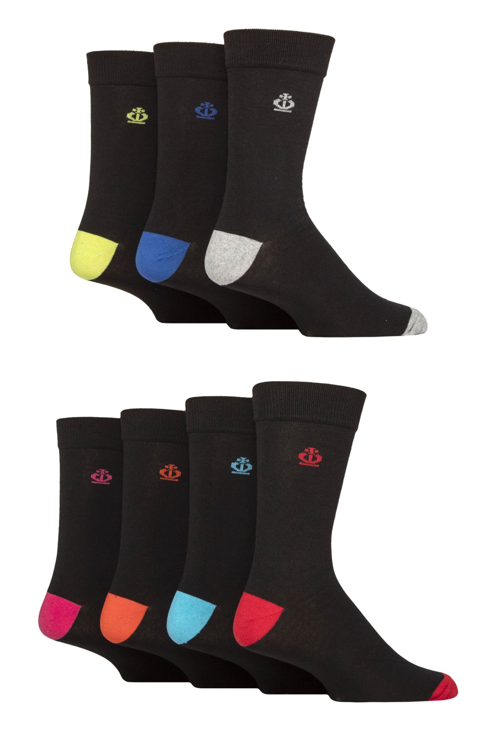 Mens 7 Pair Jeff Banks Plain Recycled Cotton Socks Heel & Toe Assorted 7-11 Mens